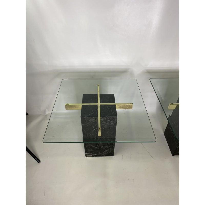 Mid-Century Artedi Black Marble Glass and Brass Side Tables, a Pair 5