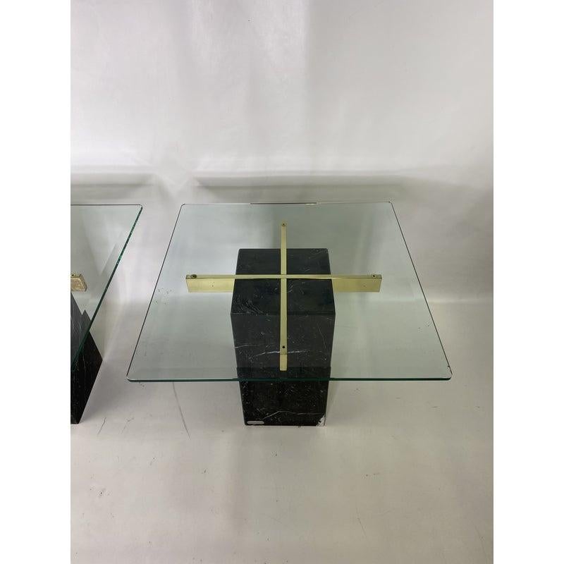 Mid-Century Artedi Black Marble Glass and Brass Side Tables, a Pair 6