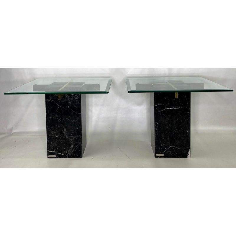 Mid-Century Artedi Black Marble Glass and Brass Side Tables, a Pair In Good Condition In Esperance, NY