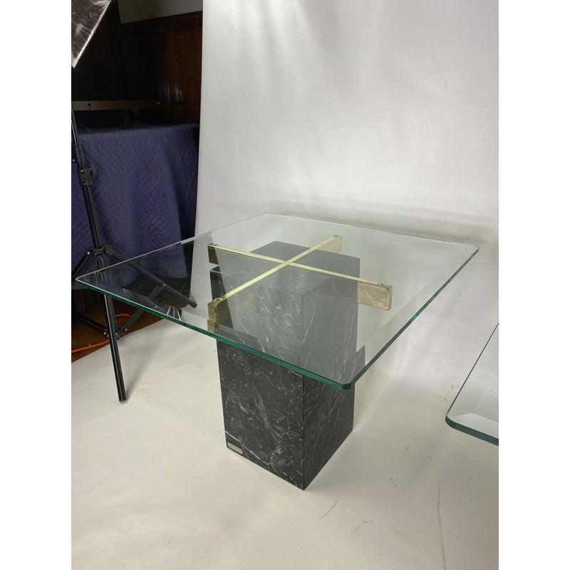 Mid-Century Artedi Black Marble Glass and Brass Side Tables, a Pair 1