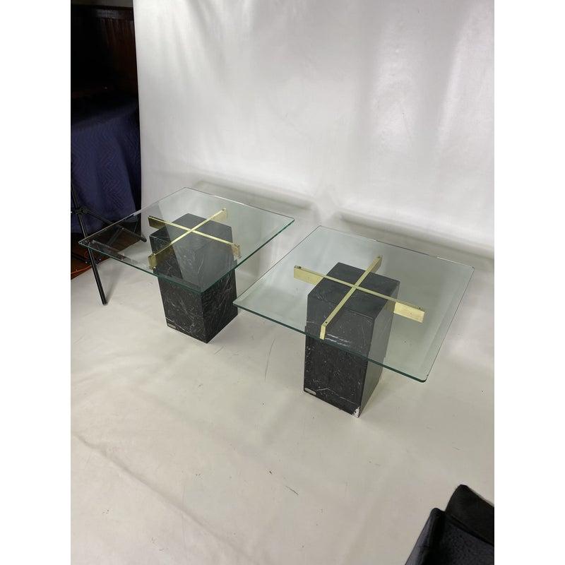 Mid-Century Artedi Black Marble Glass and Brass Side Tables, a Pair 2