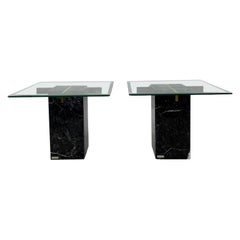Mid-Century Artedi Black Marble Glass and Brass Side Tables, a Pair