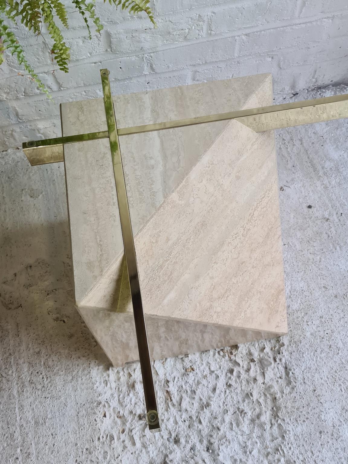 Mid Century 'Artedi' Travertine, Brass and Glass Coffee, Occasional Table, 1970s 6