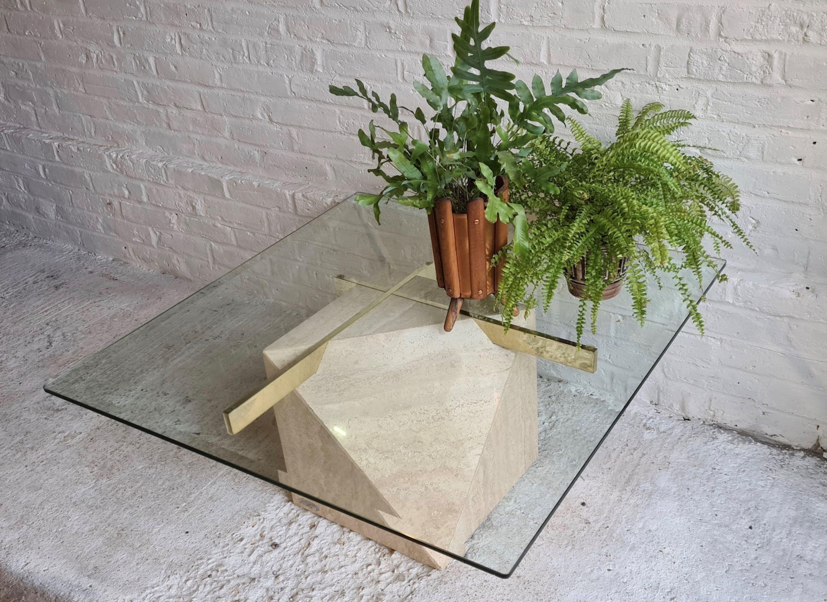 Late 20th Century Mid Century 'Artedi' Travertine, Brass and Glass Coffee, Occasional Table, 1970s