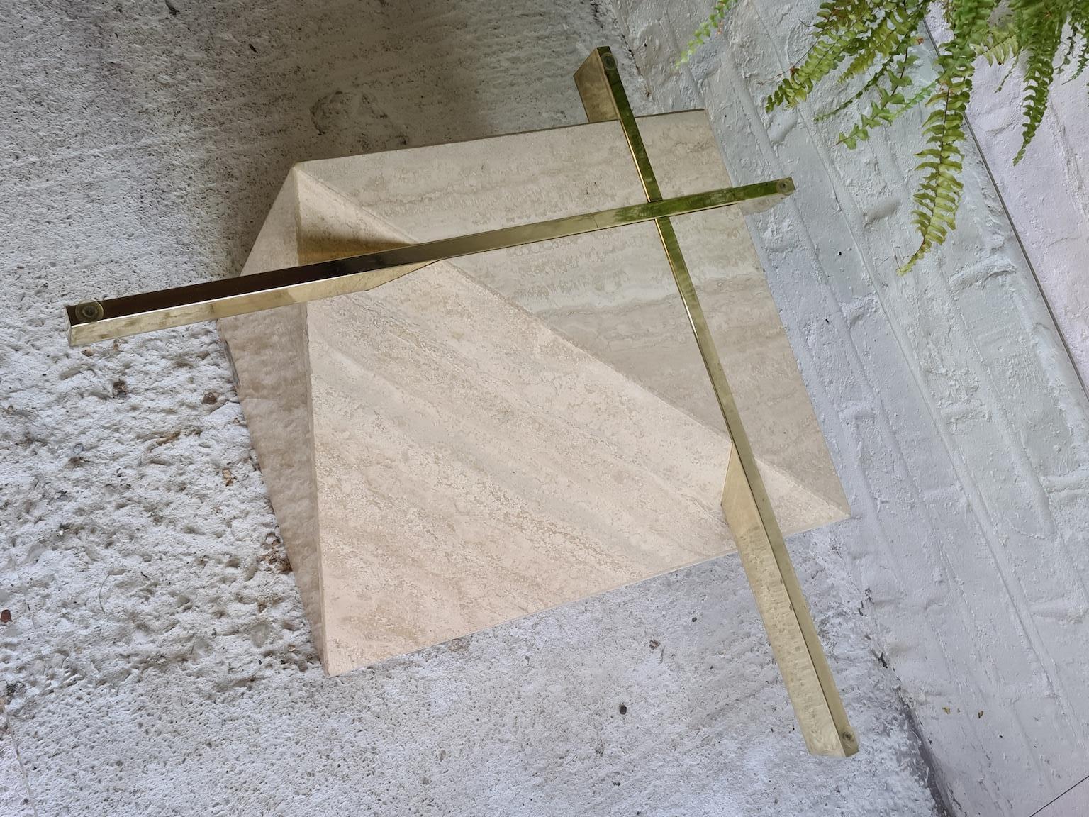 Mid Century 'Artedi' Travertine, Brass and Glass Coffee, Occasional Table, 1970s 2