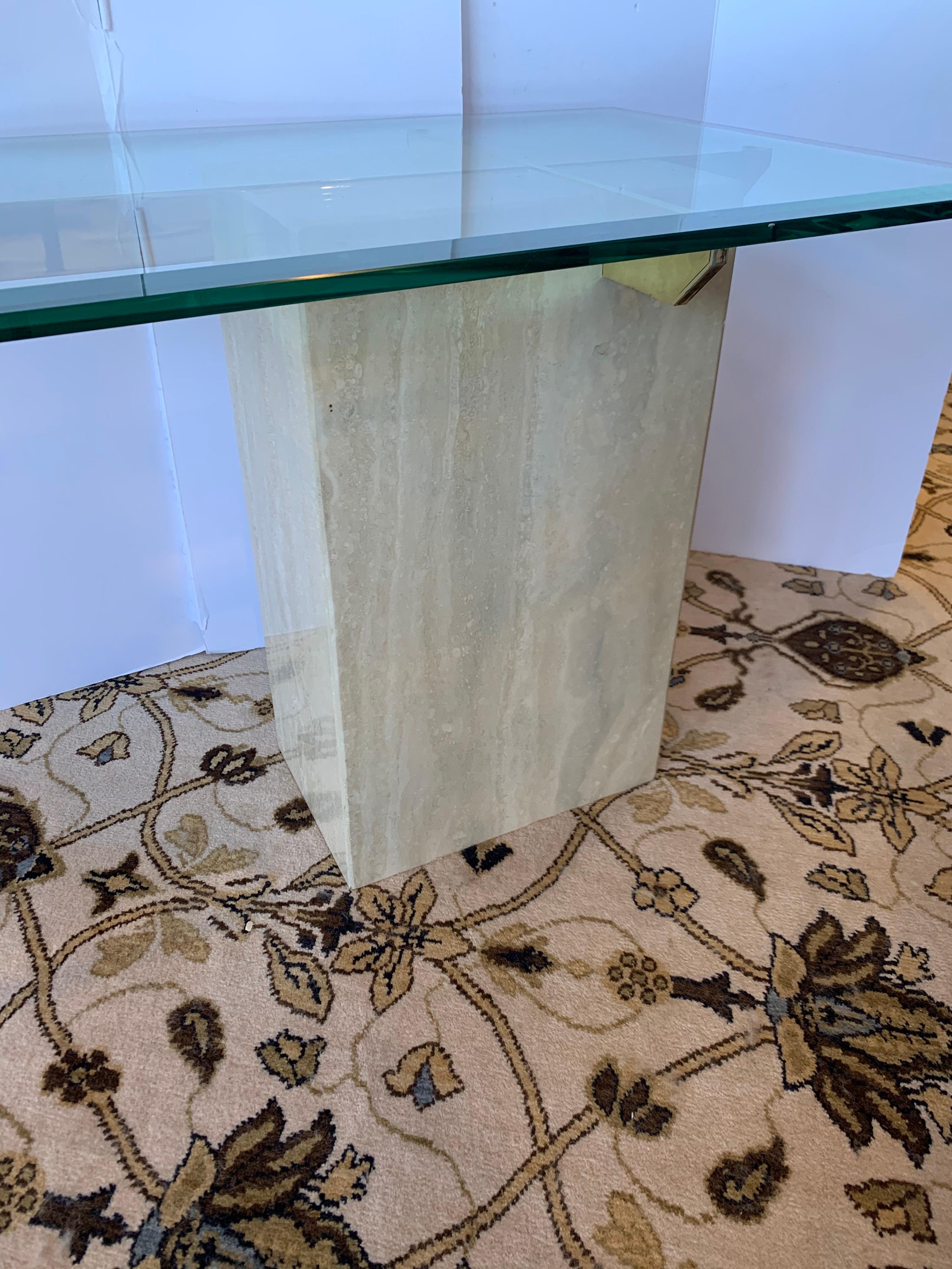 Mid-Century Artedi Travertine Glass and Brass Side Table, Made in Italy 6