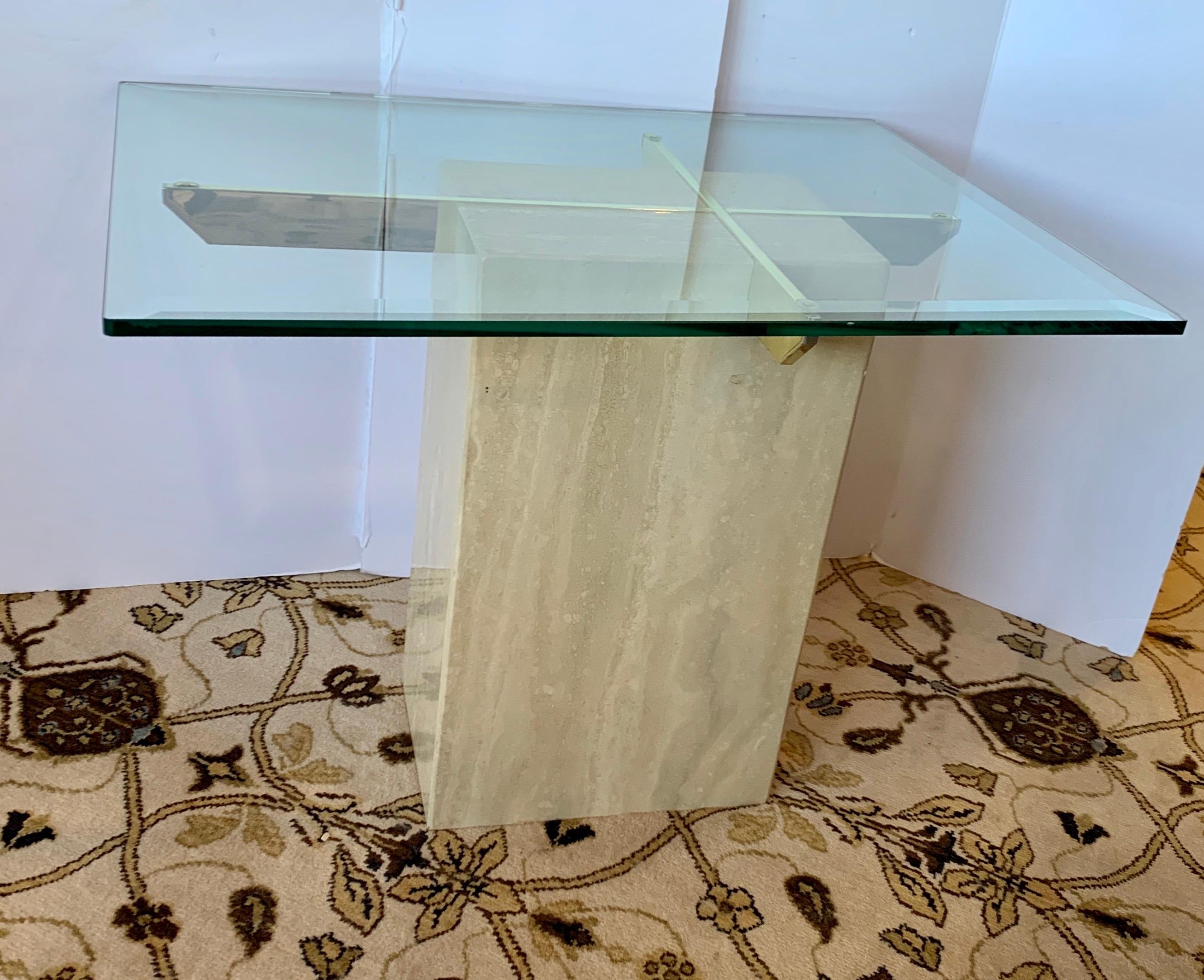 Mid-Century Modern Mid-Century Artedi Travertine Glass and Brass Side Table, Made in Italy
