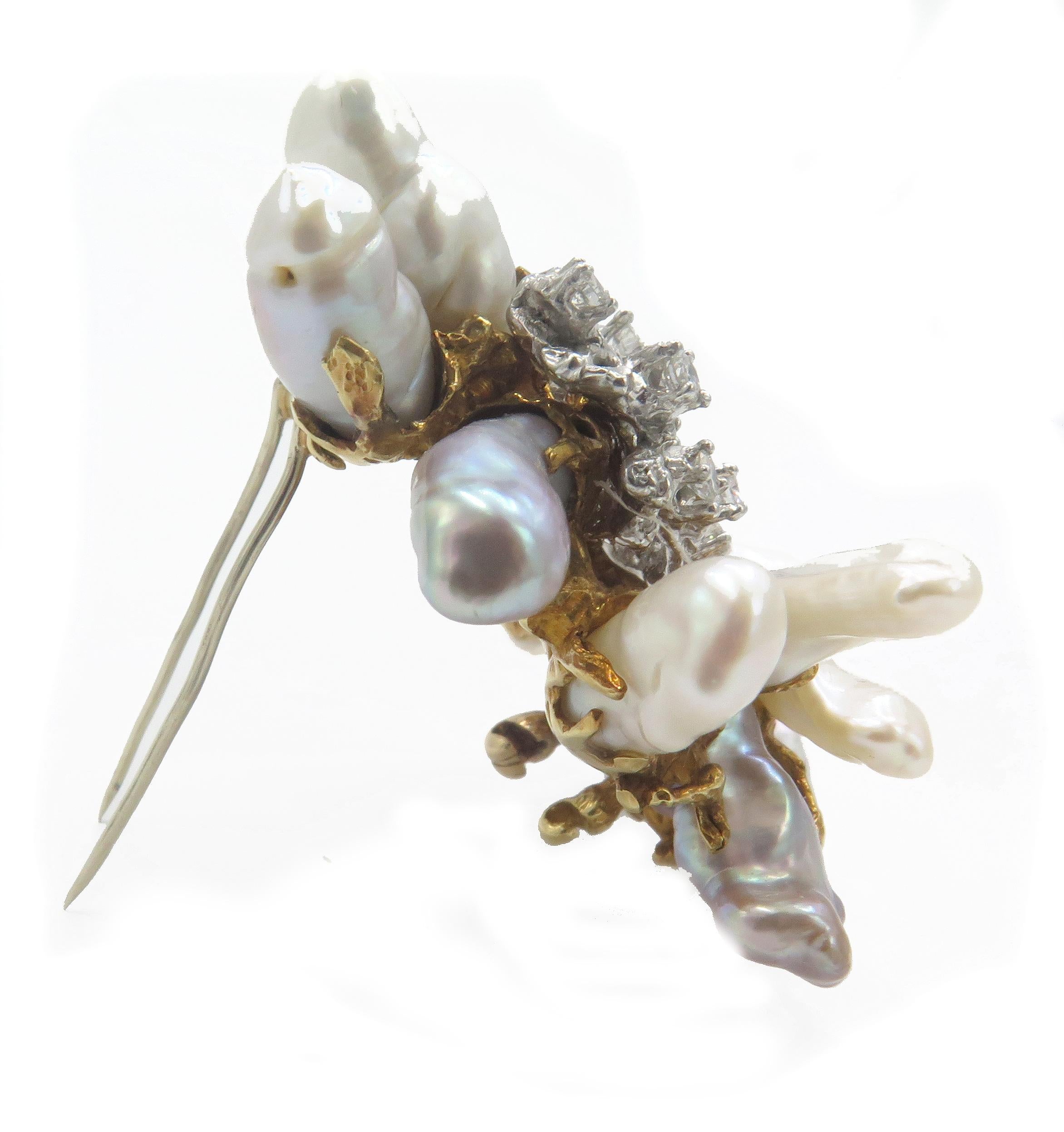 Midcentury Arthur King Biwa Pearl and Diamond Brooch / Pendant In Excellent Condition For Sale In West Palm Beach, FL