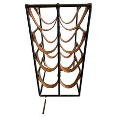 Mid Century Arthur Umanoff 1950s Iron and Leather Wine Rack