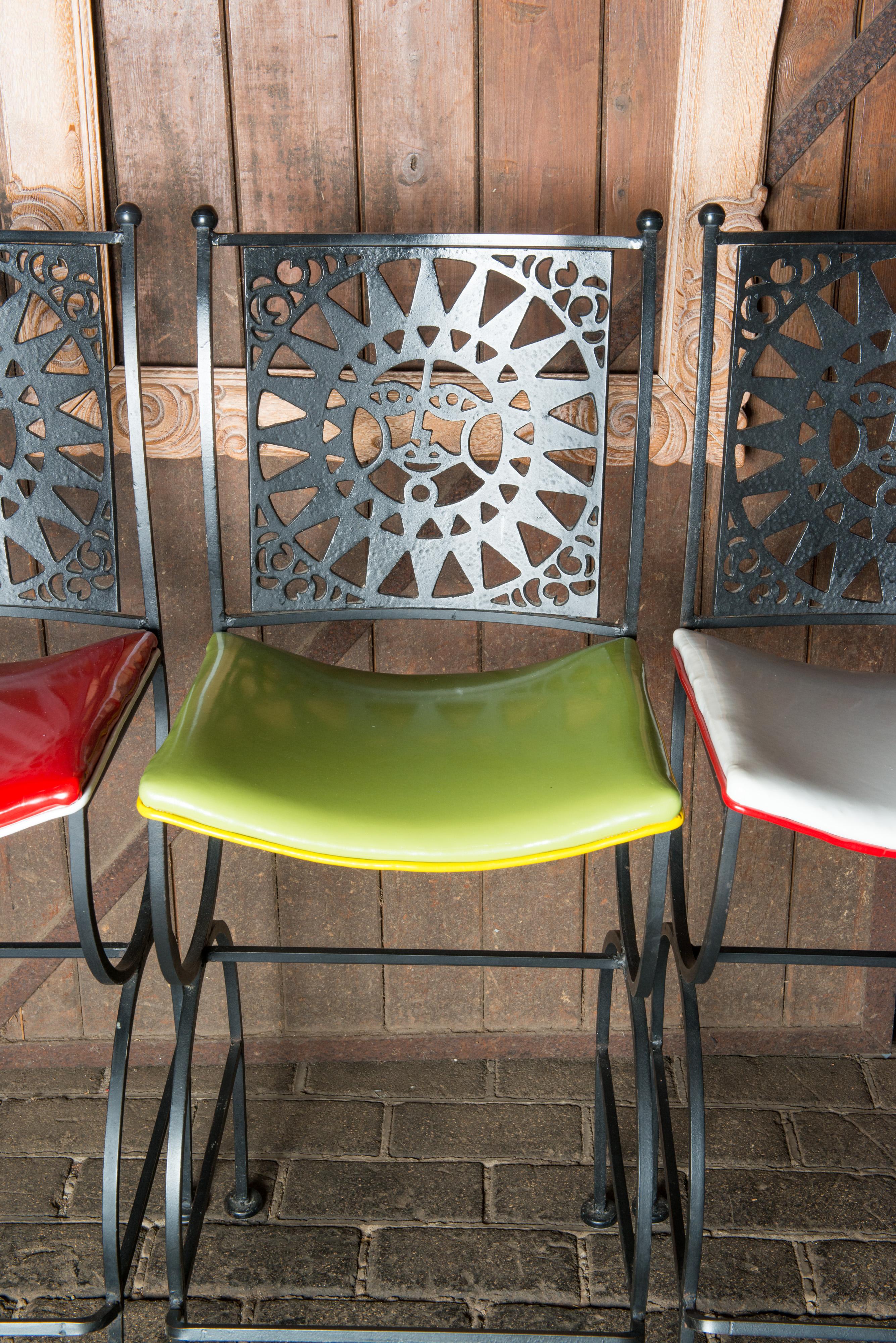 Mid-Century Modern Mid Century Arthur Umanoff Mayan Sun Bar Stools For Sale