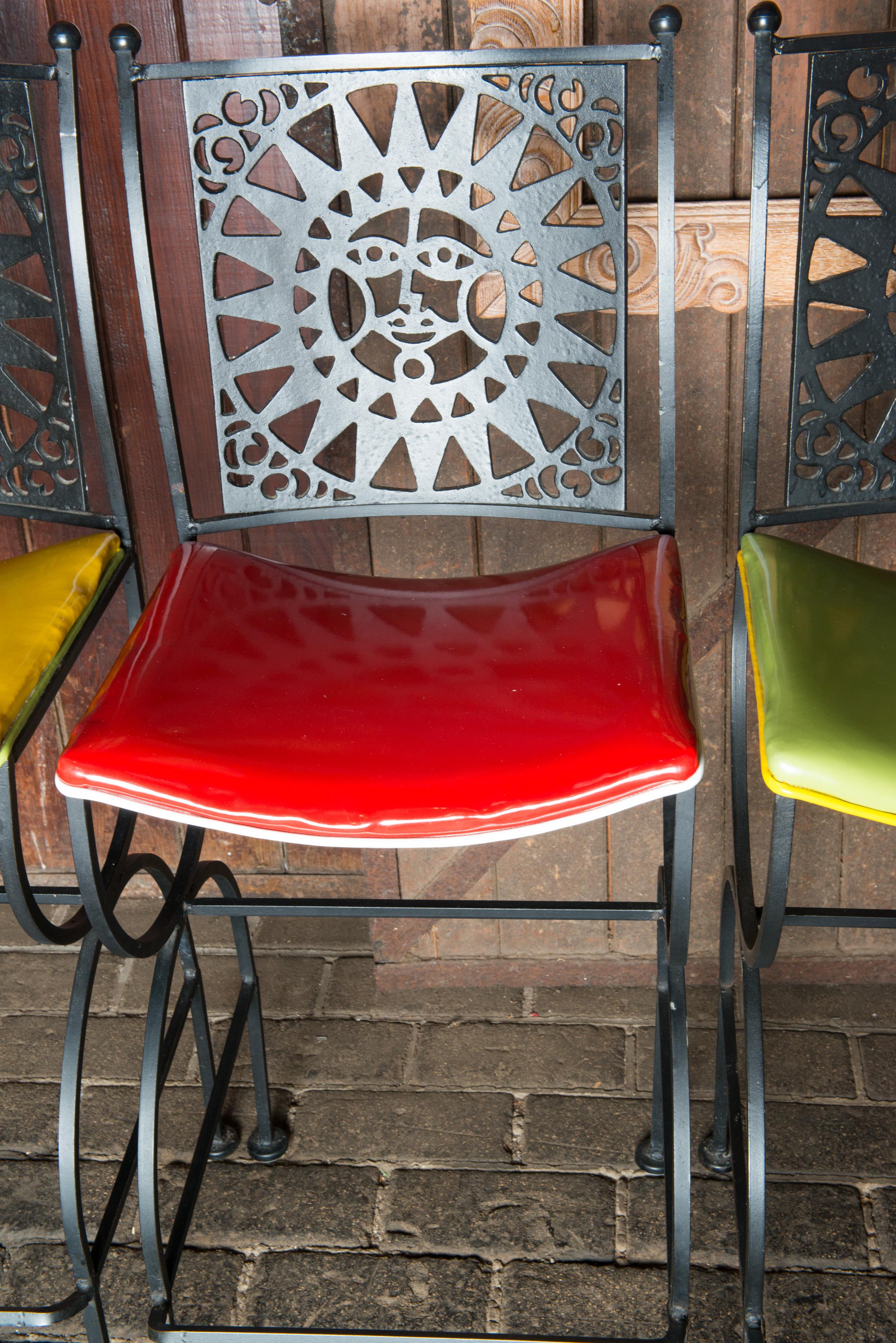 American Mid Century Arthur Umanoff Mayan Sun Bar Stools For Sale