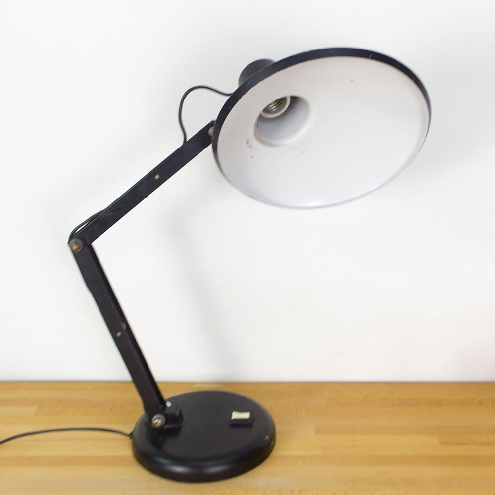 Spanish Midcentury Articulated Black Metal Desk Lamp For Sale