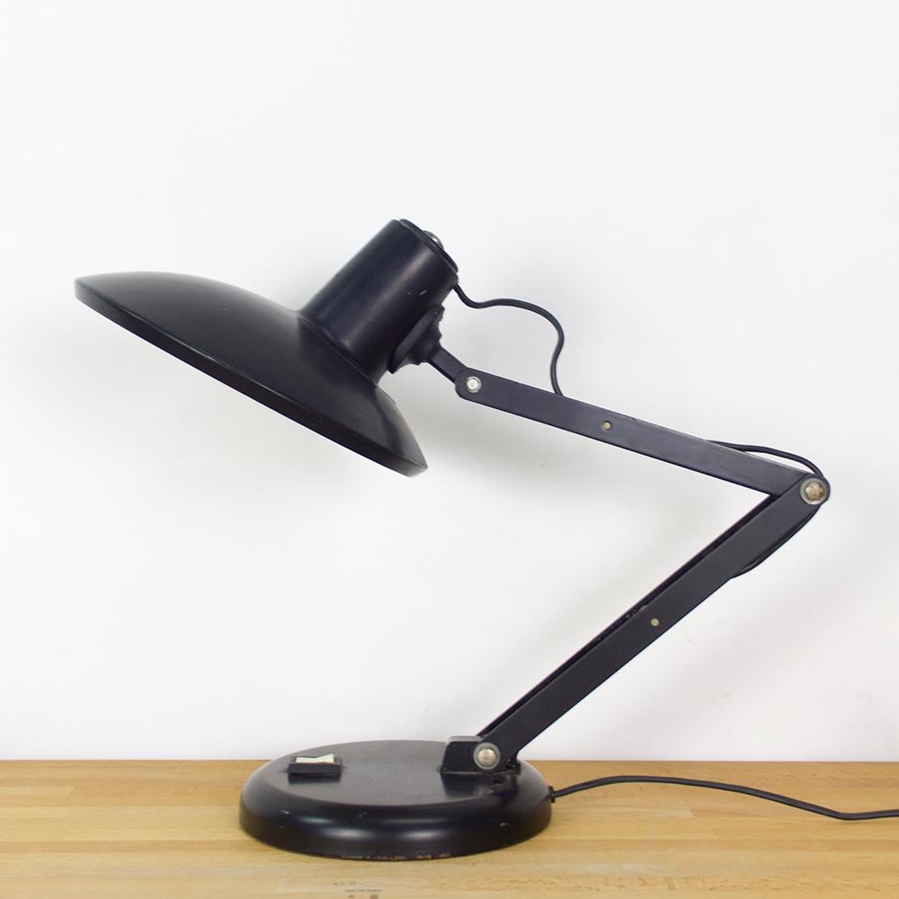 Mid-20th Century Midcentury Articulated Black Metal Desk Lamp For Sale
