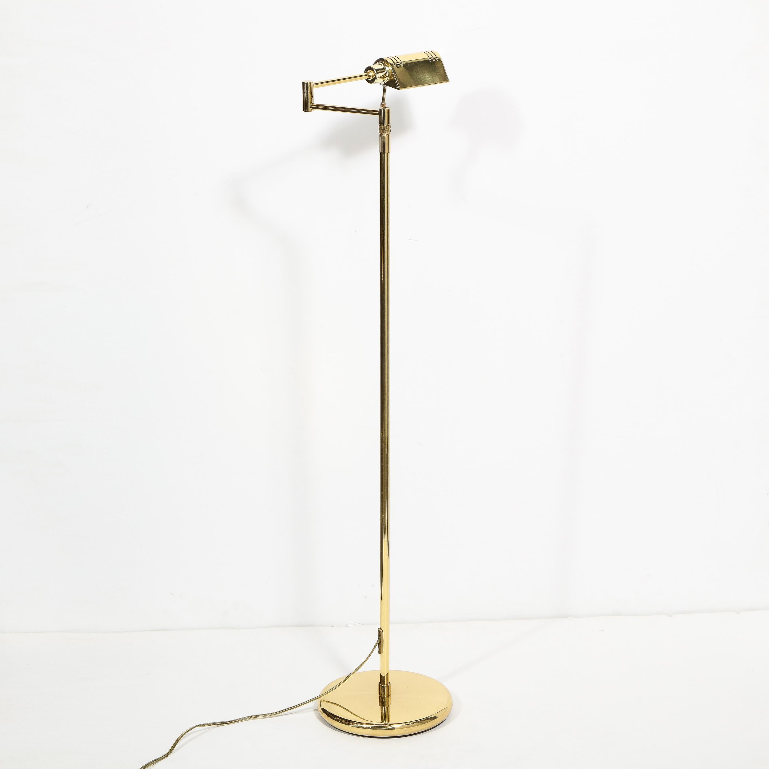 Midcentury Articulating Adjustable Peaked Shade Polished Brass Floor Lamp 6