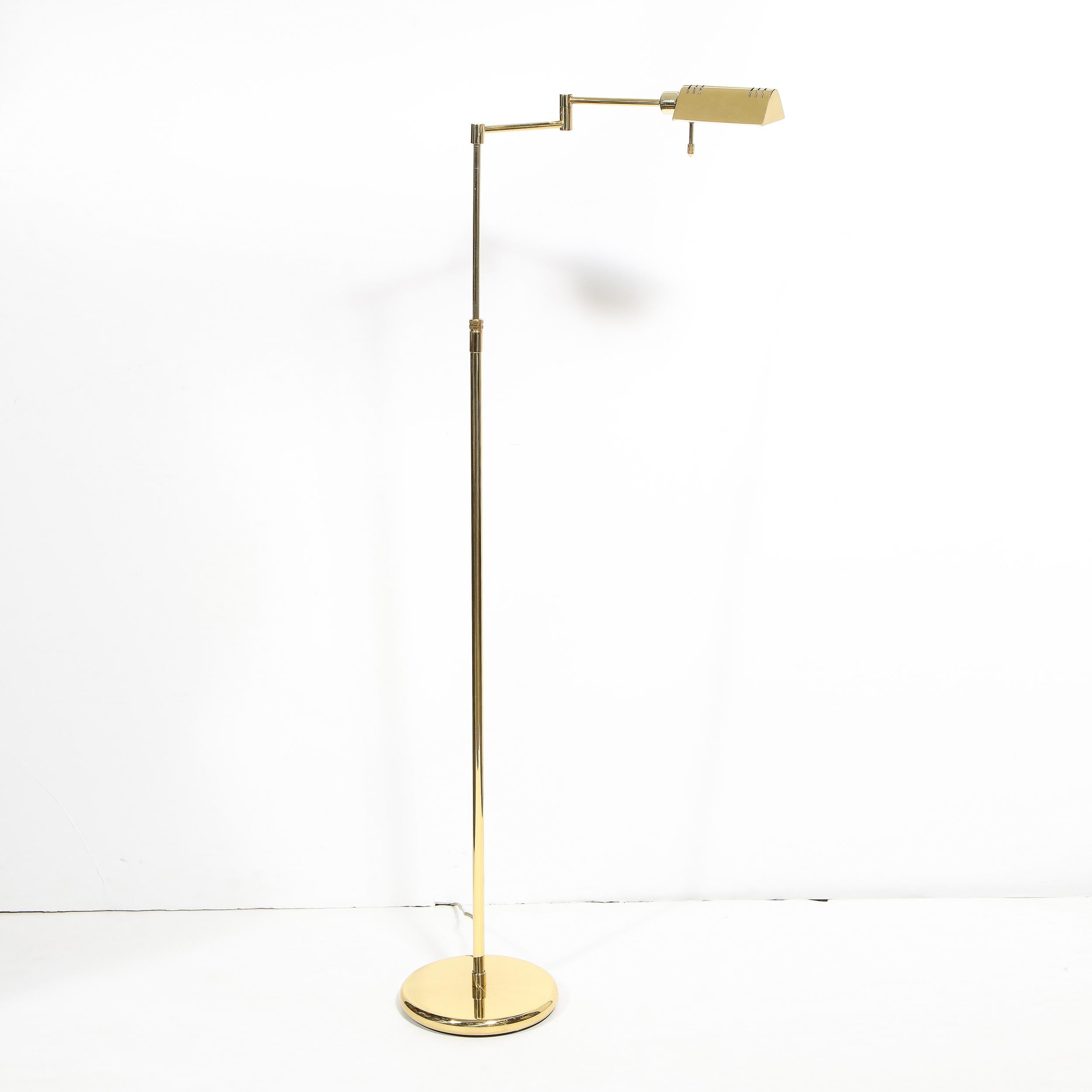 Mid-Century Modern Midcentury Articulating Adjustable Peaked Shade Polished Brass Floor Lamp