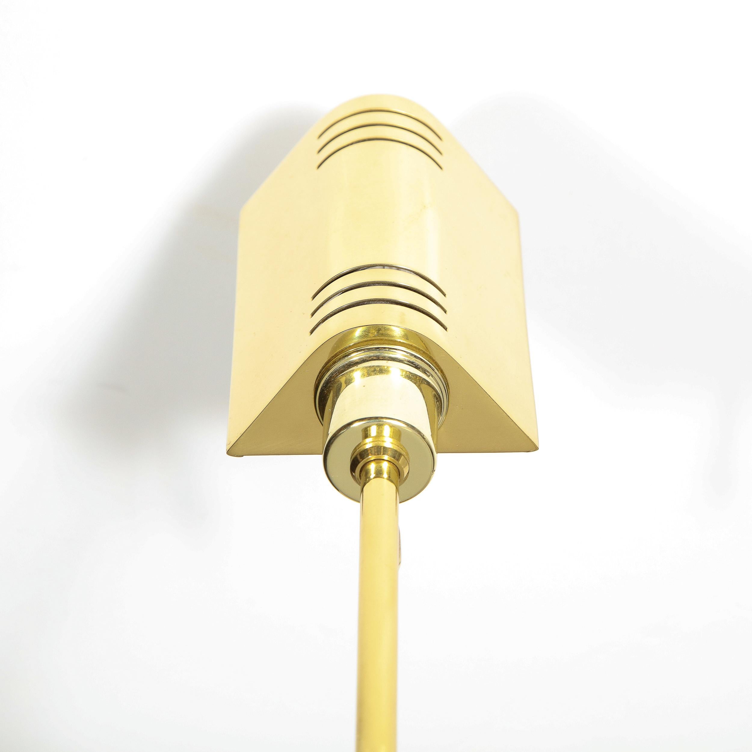 American Midcentury Articulating Adjustable Peaked Shade Polished Brass Floor Lamp