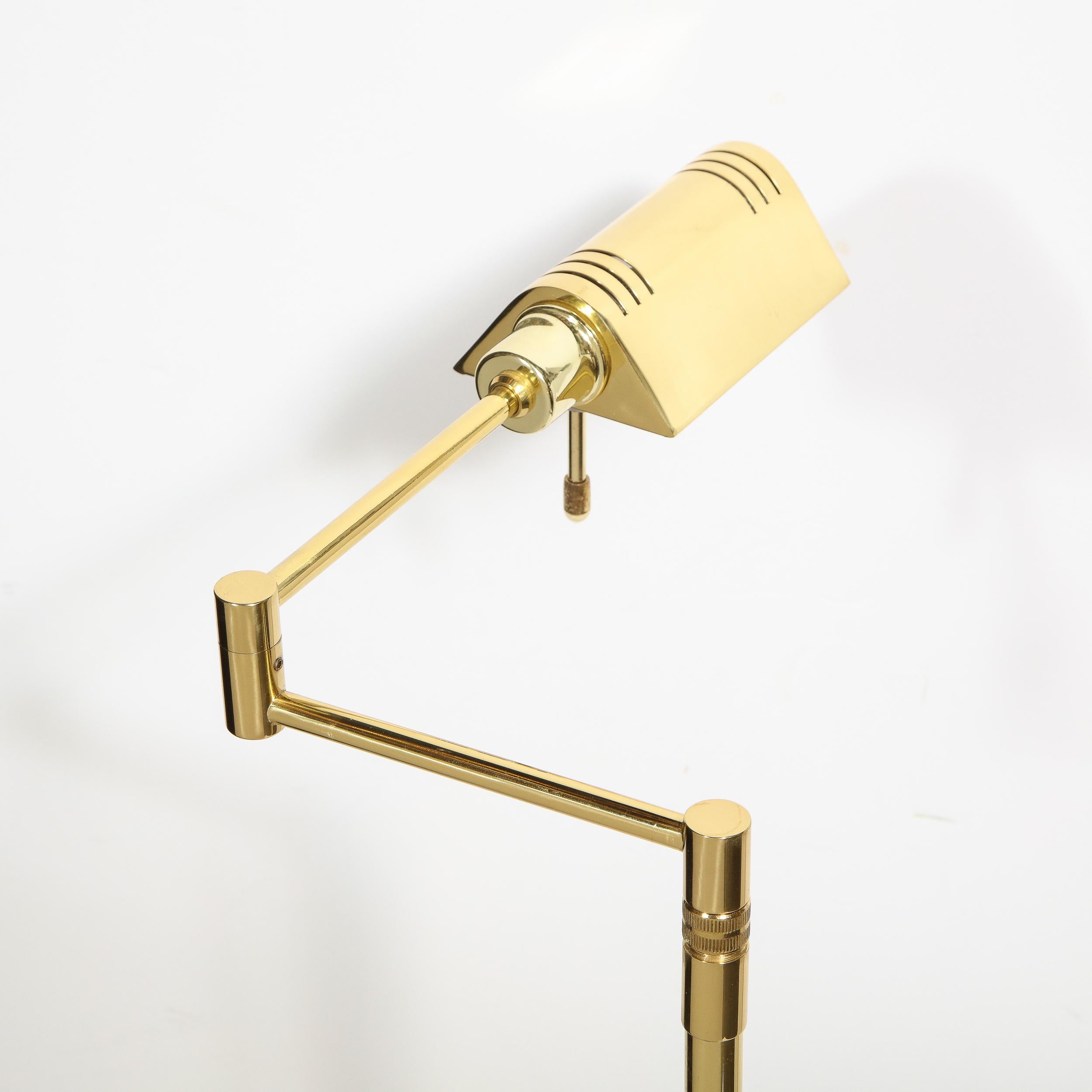 Midcentury Articulating Adjustable Peaked Shade Polished Brass Floor Lamp In Excellent Condition In New York, NY