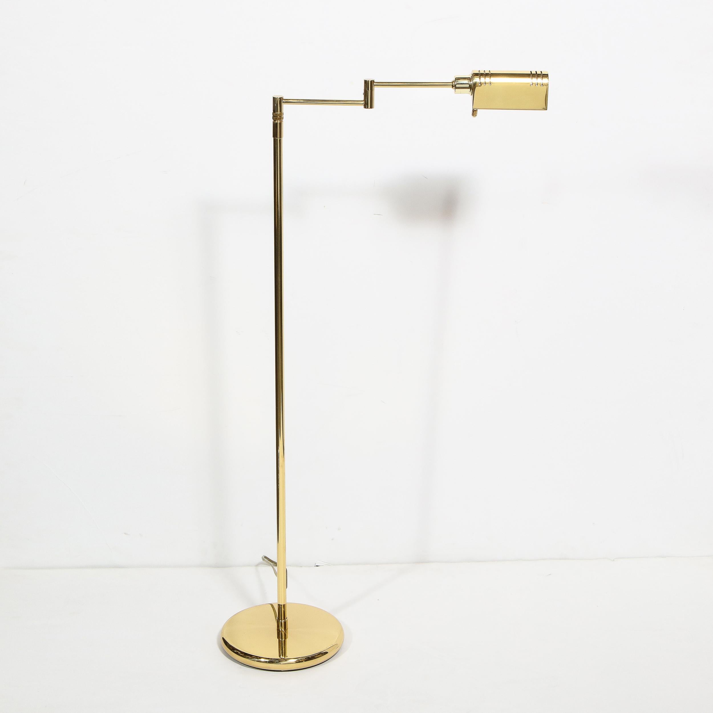 Midcentury Articulating Adjustable Peaked Shade Polished Brass Floor Lamp 2