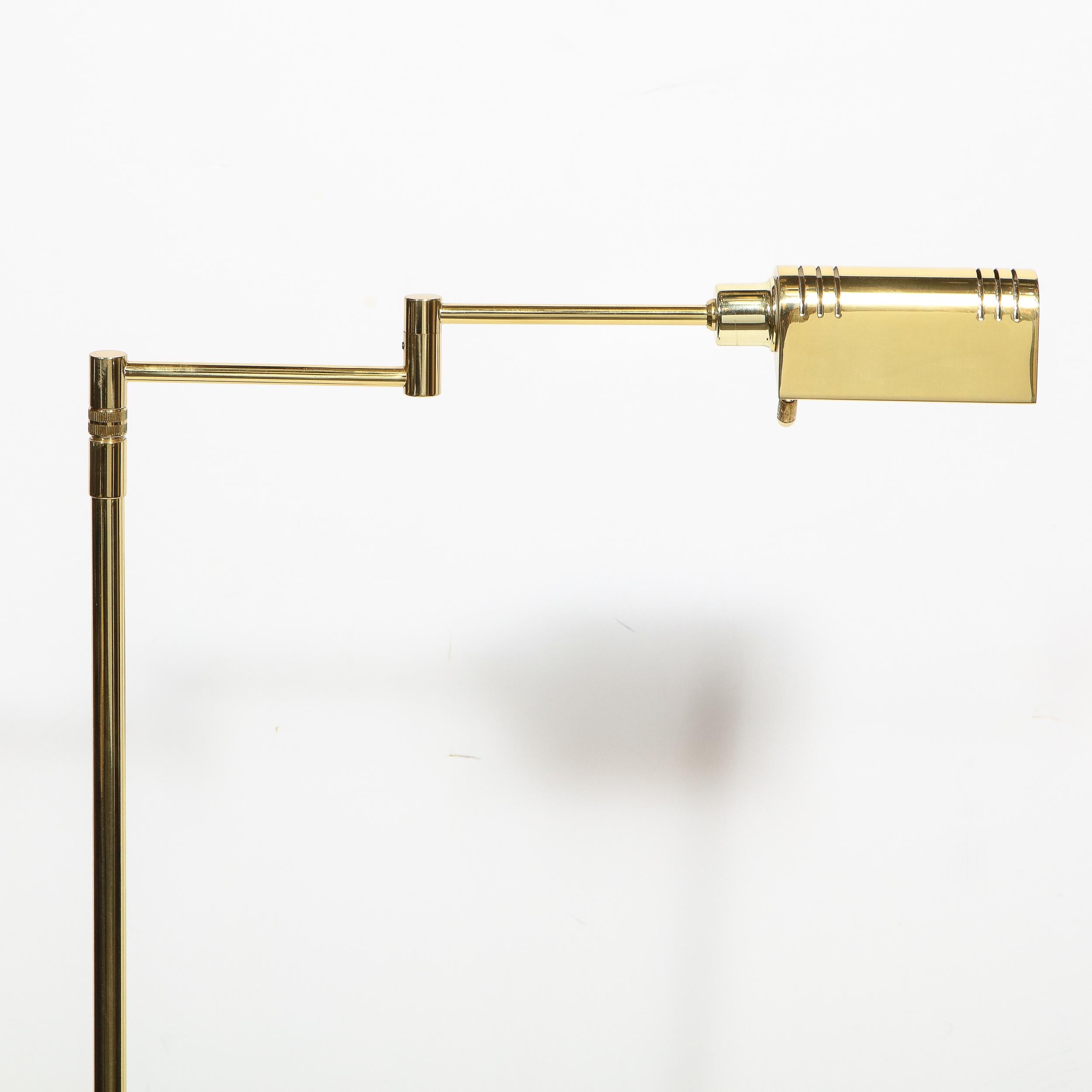 Midcentury Articulating Adjustable Peaked Shade Polished Brass Floor Lamp 3