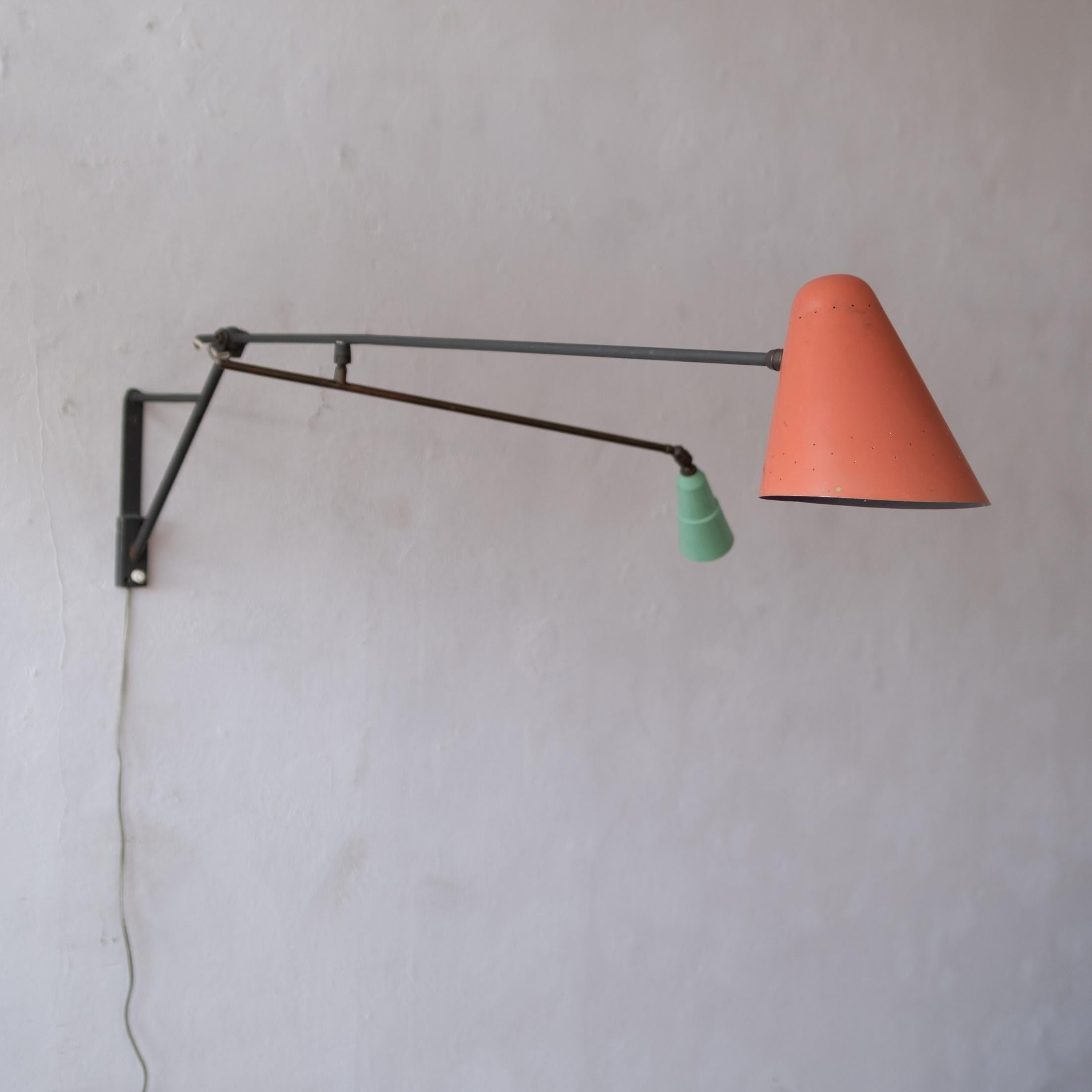 Mid Century Articulating European Wall Mounted Lamp 1950s In Good Condition In San Diego, CA