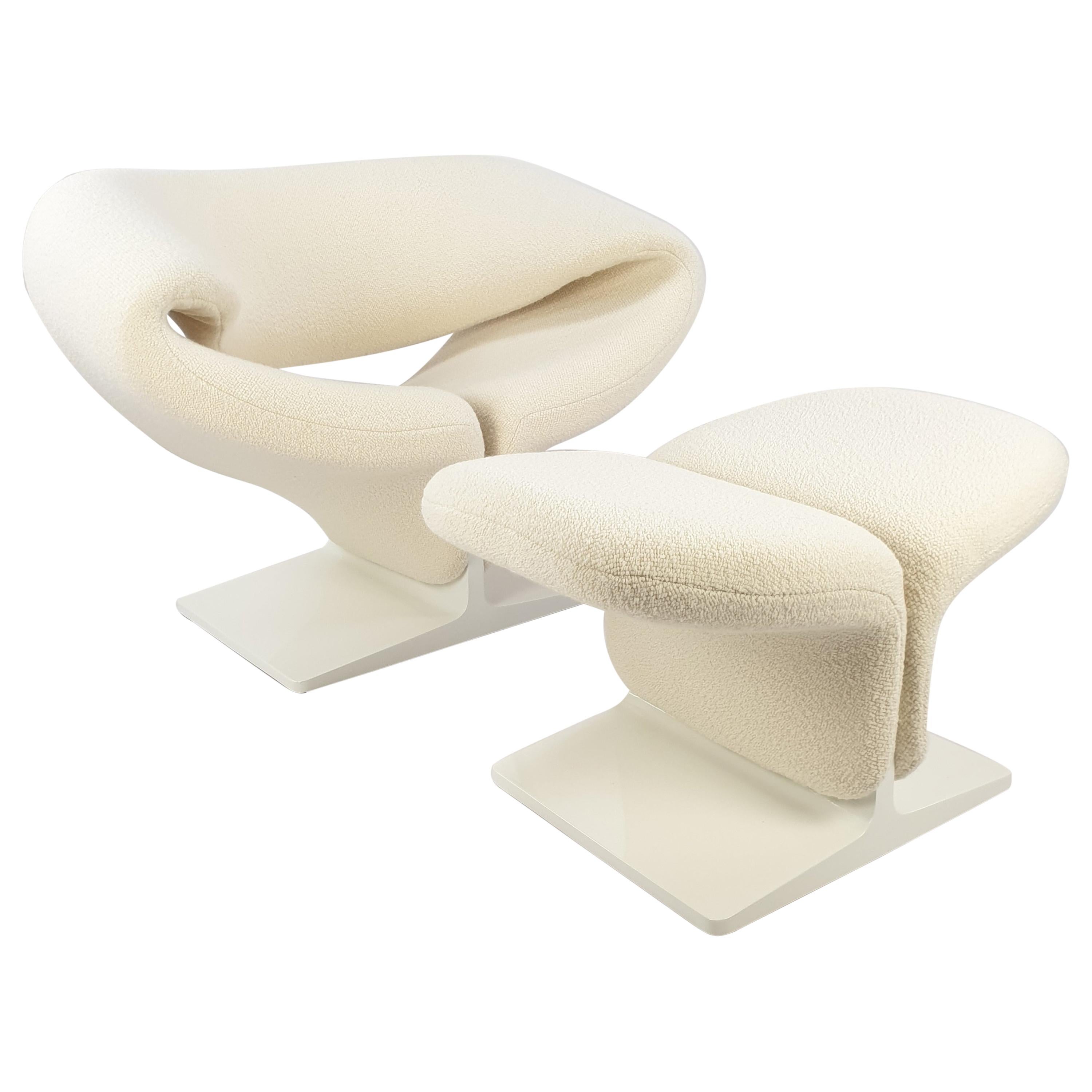 Mid Century Artifort Ribbon Chair and Ottoman by Pierre Paulin for Artifort, 196