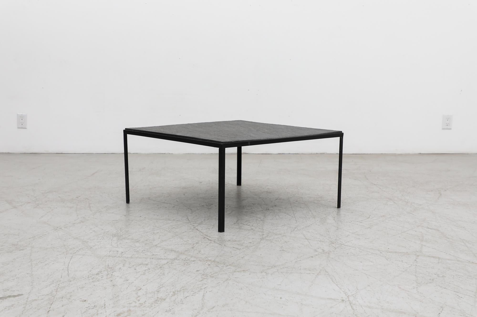 Mid-Century Artimeta Black Enameled Metal and Dark Slate Stone Coffee Table 5