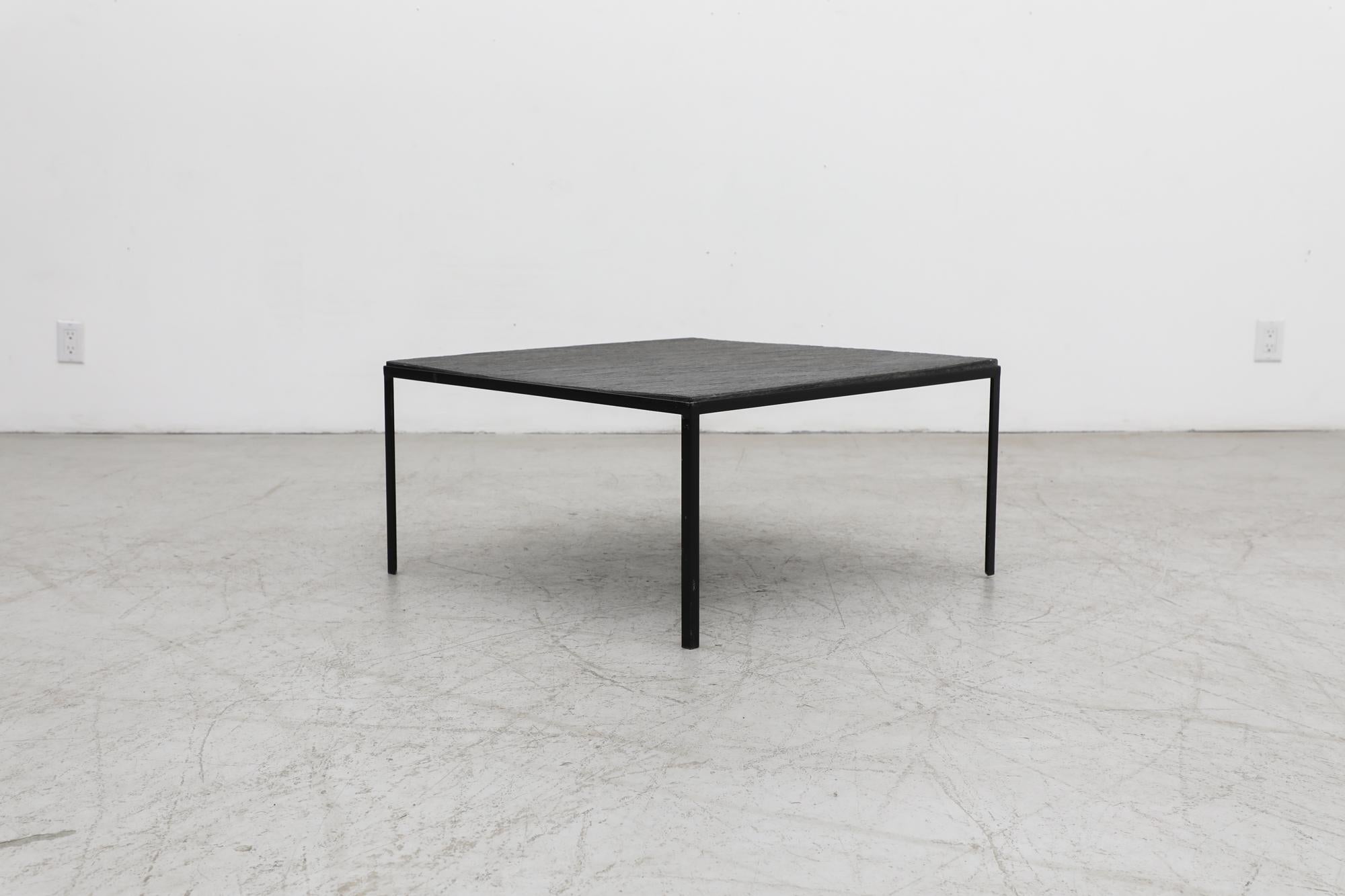 Mid-Century Modern Midcentury Artimeta Black Enameled Metal and Dark Slate Stone Coffee Table For Sale
