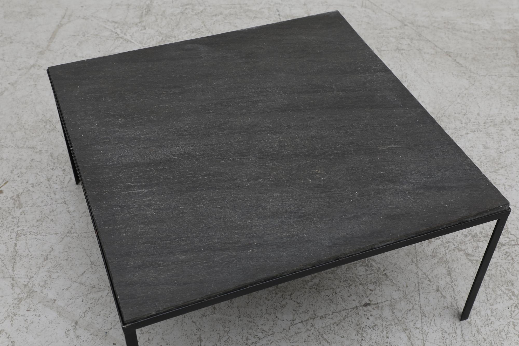 Dutch Midcentury Artimeta Black Enameled Metal and Dark Slate Stone Coffee Table For Sale