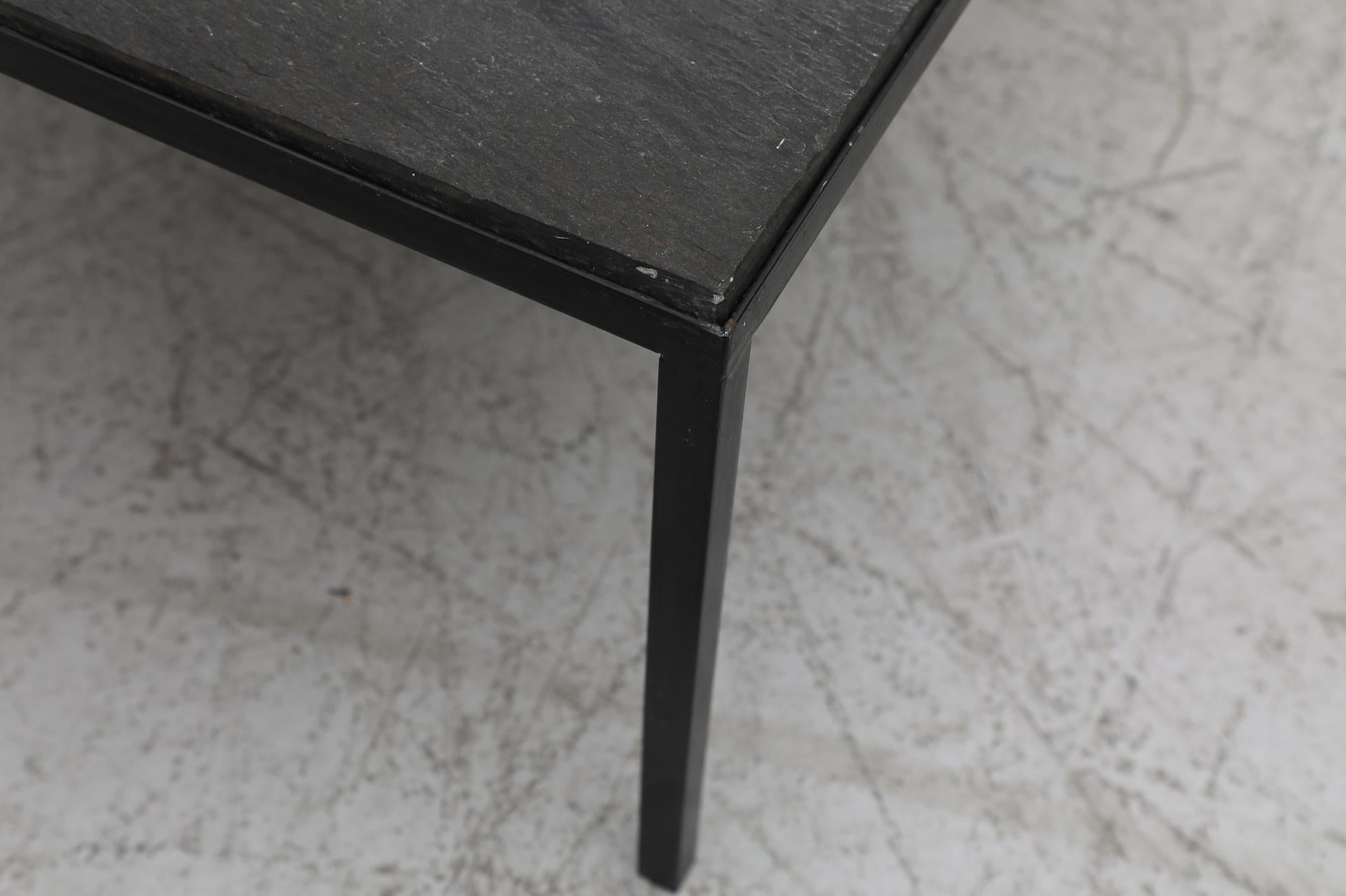 Mid-20th Century Midcentury Artimeta Black Enameled Metal and Dark Slate Stone Coffee Table For Sale