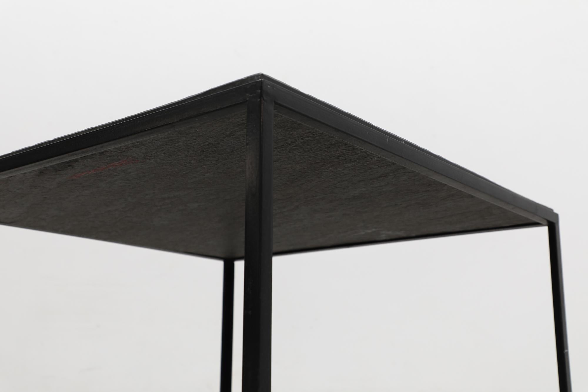 Mid-Century Artimeta Black Enameled Metal and Dark Slate Stone Coffee Table 1