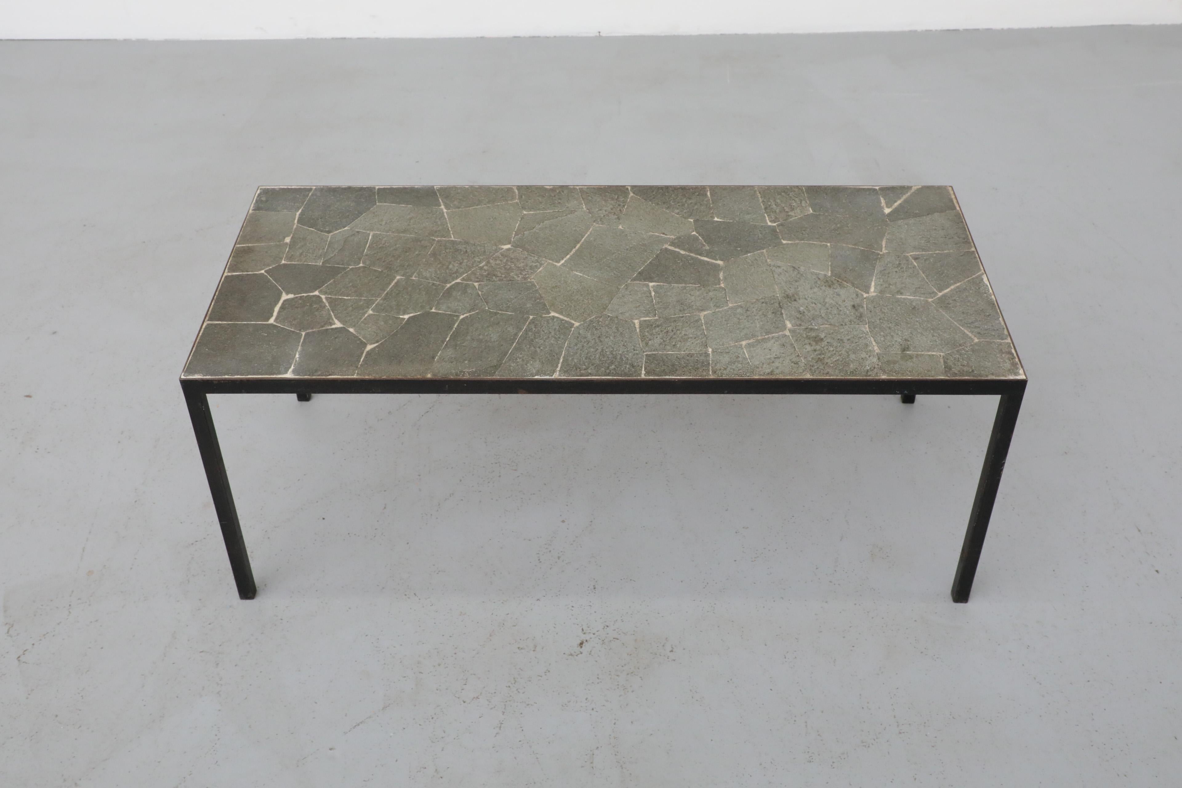 Mid-Century Artimeta Gray Stone Mosaic Rectangle Coffee Table with Black Frame 2