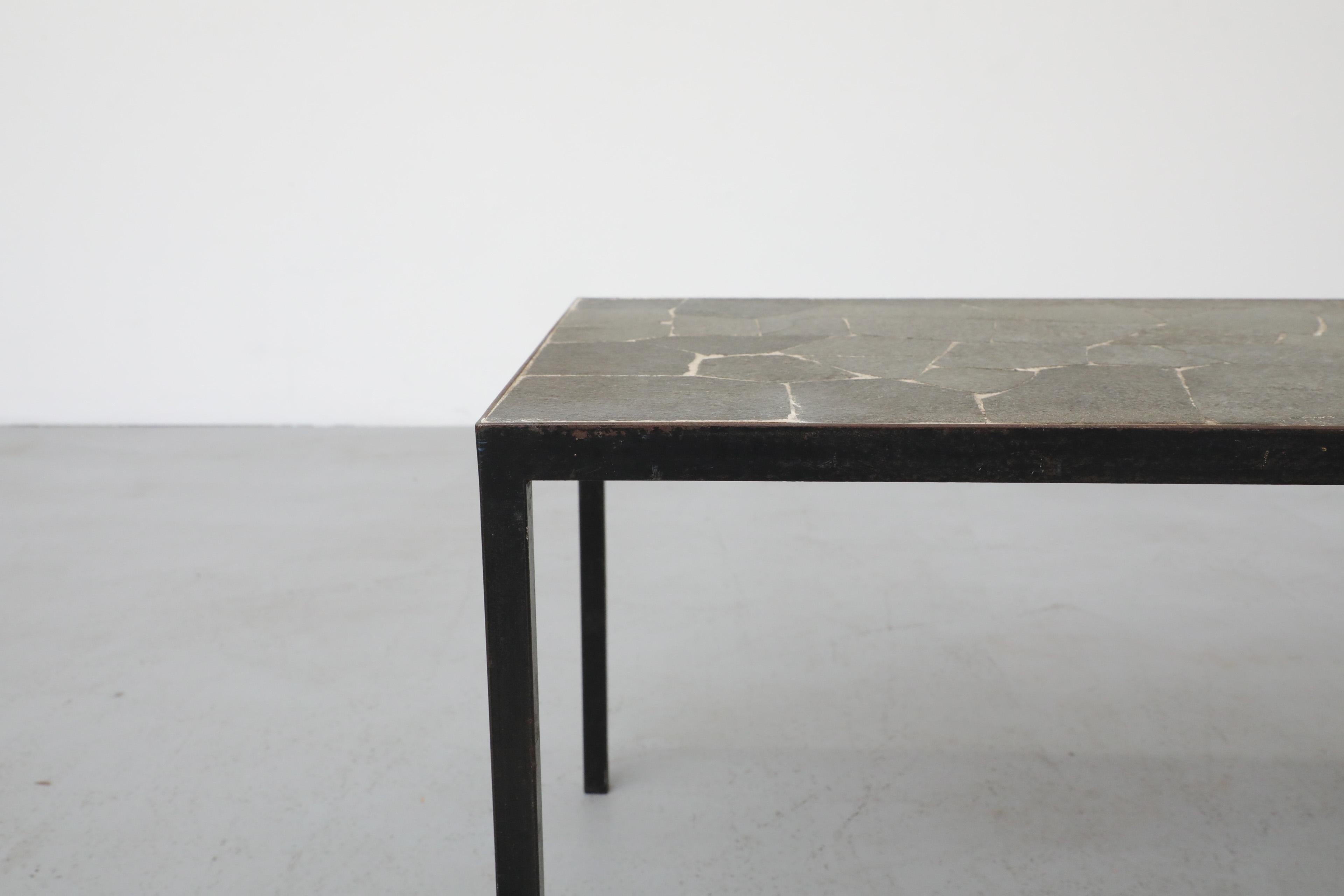Mid-Century Artimeta Gray Stone Mosaic Rectangle Coffee Table with Black Frame 3