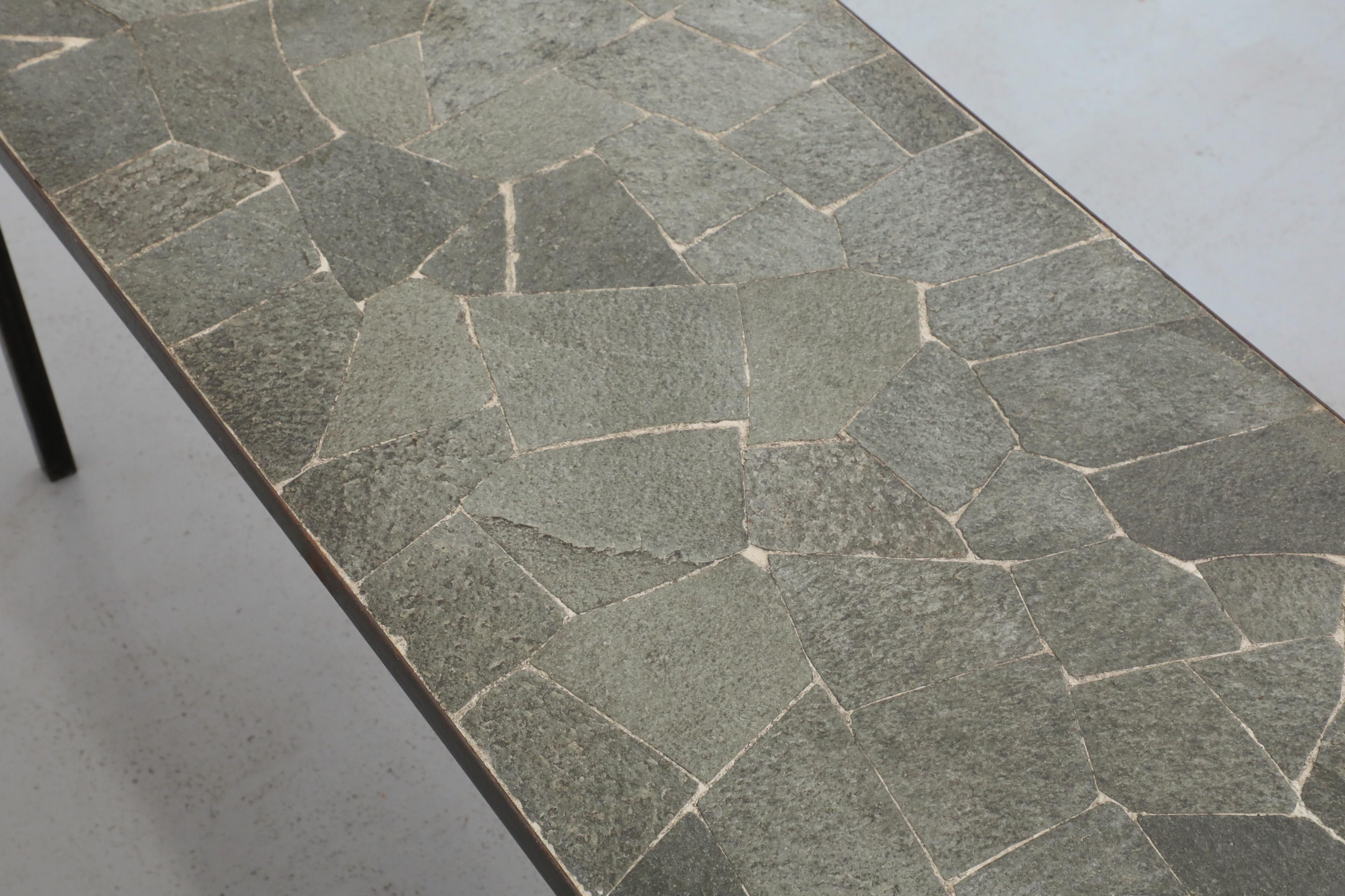 Mid-Century Artimeta Gray Stone Mosaic Rectangle Coffee Table with Black Frame 6