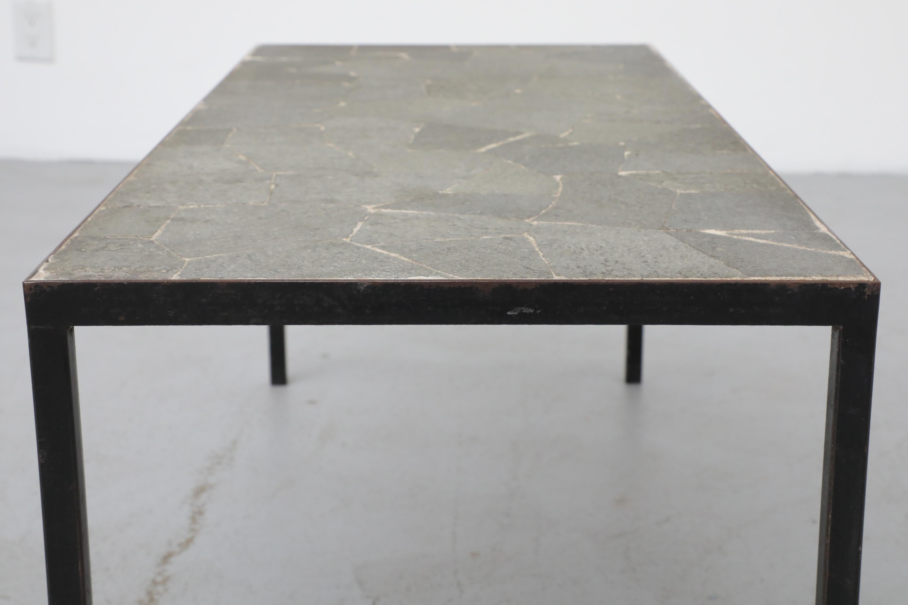 Mid-Century Artimeta Gray Stone Mosaic Rectangle Coffee Table with Black Frame 7
