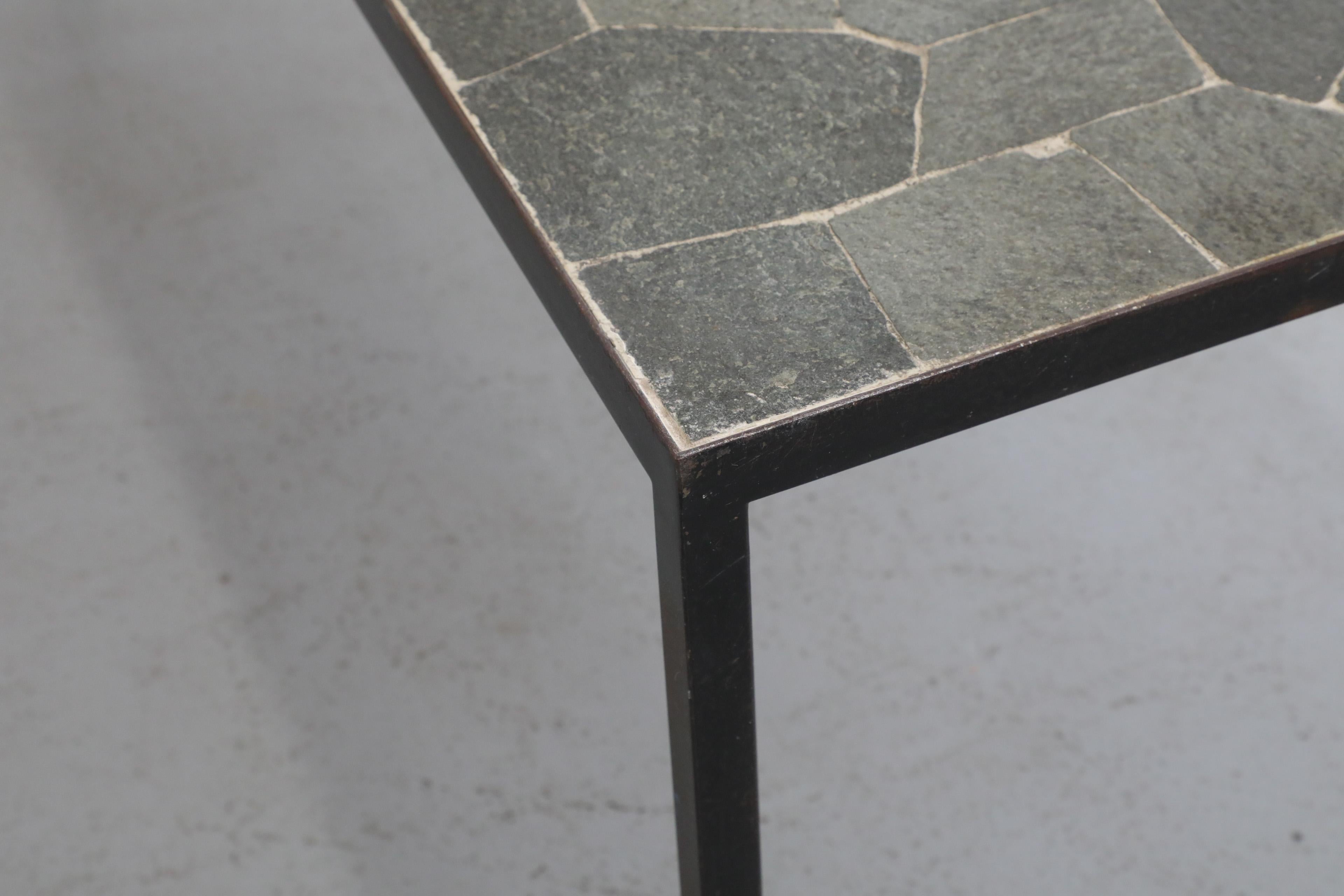 Mid-Century Artimeta Gray Stone Mosaic Rectangle Coffee Table with Black Frame 8
