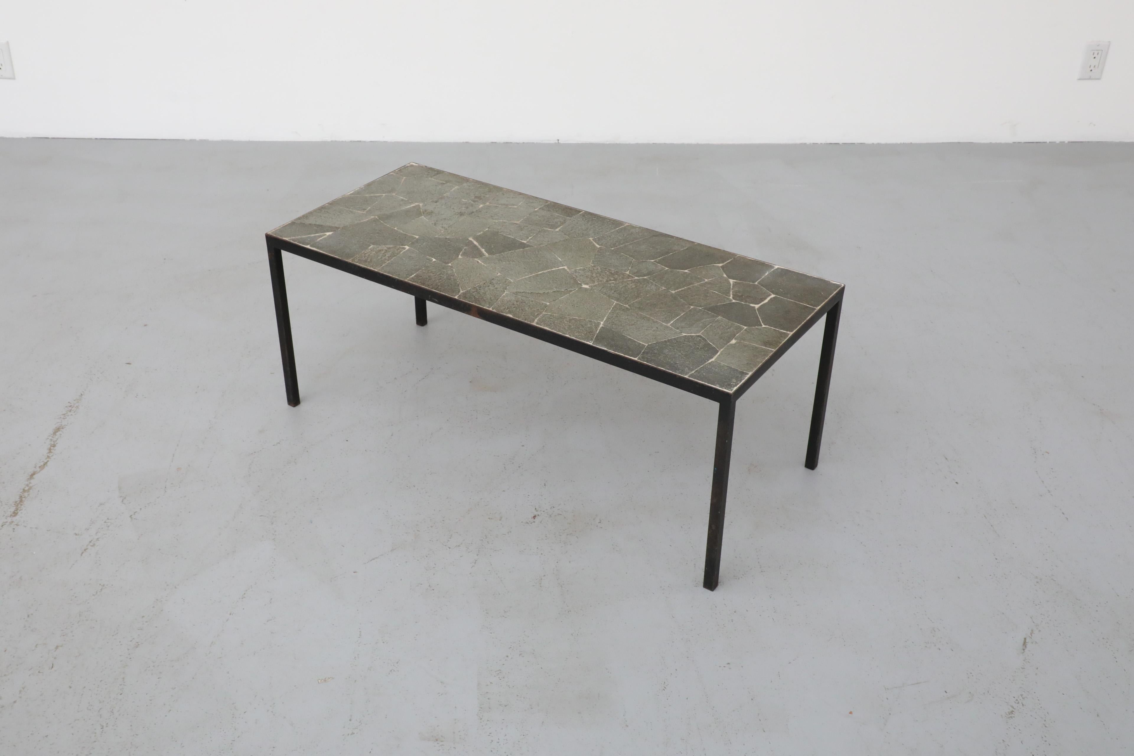Mid-Century Artimeta Gray Stone Mosaic Rectangle Coffee Table with Black Frame 11