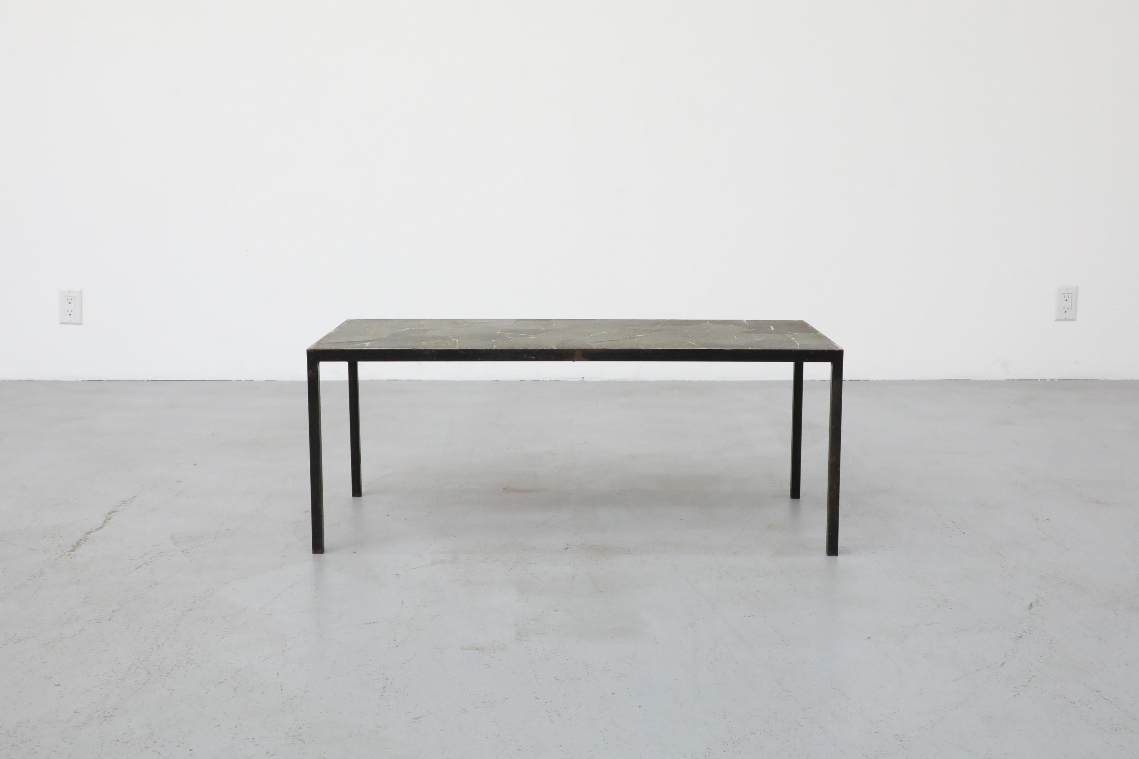 Mid-Century Modern Mid-Century Artimeta Gray Stone Mosaic Rectangle Coffee Table with Black Frame