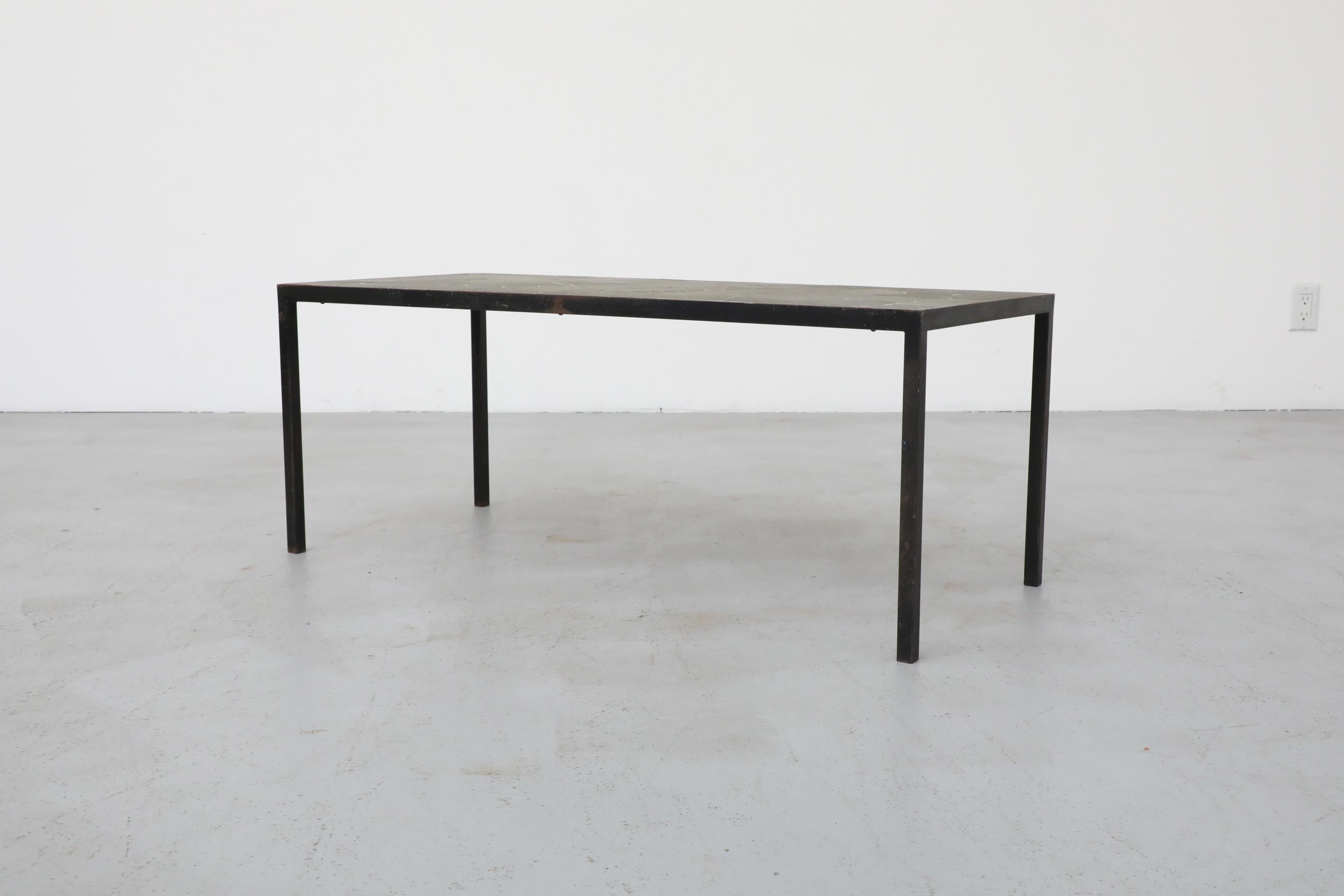 Mid-Century Artimeta Gray Stone Mosaic Rectangle Coffee Table with Black Frame In Good Condition In Los Angeles, CA