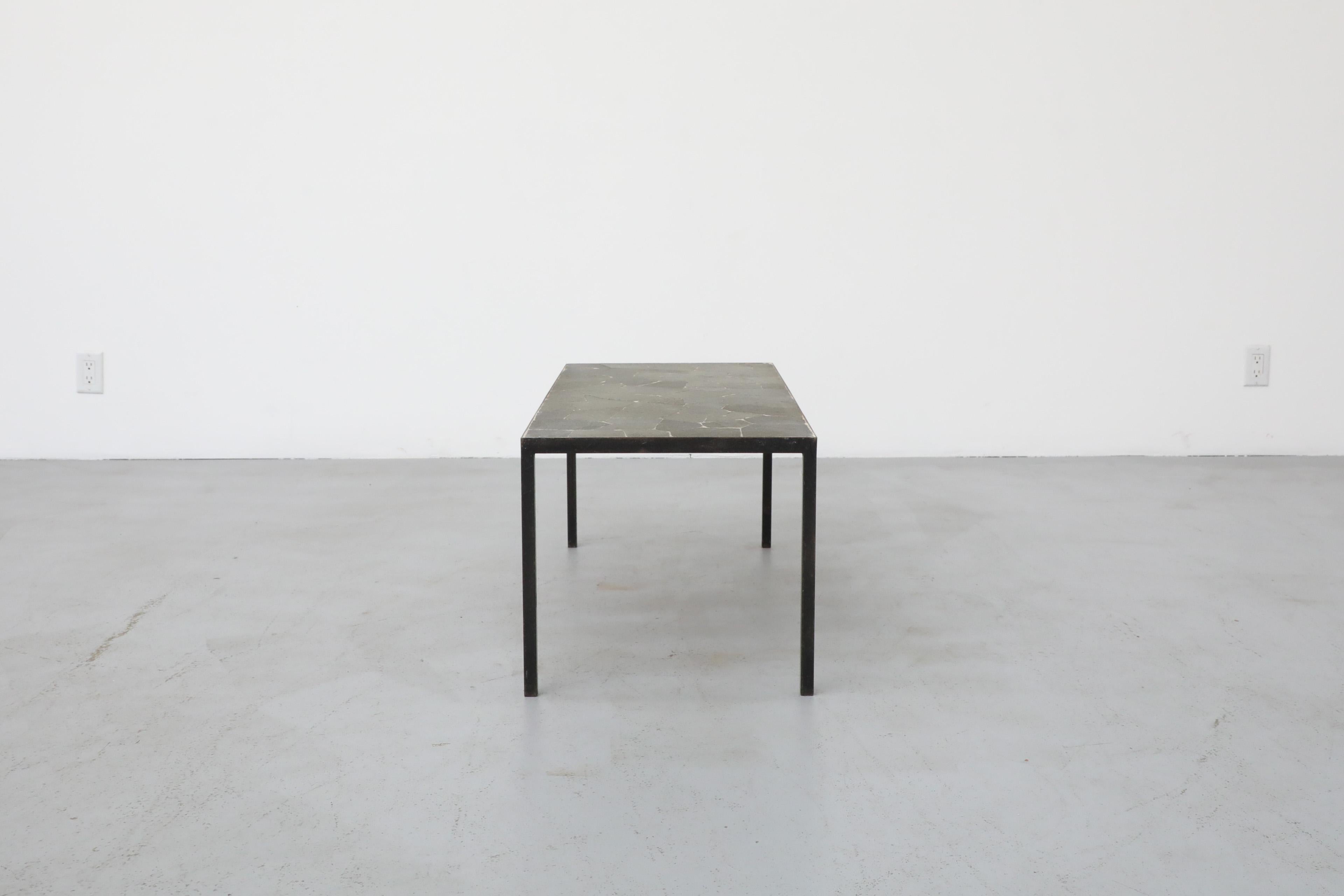 Mid-20th Century Mid-Century Artimeta Gray Stone Mosaic Rectangle Coffee Table with Black Frame