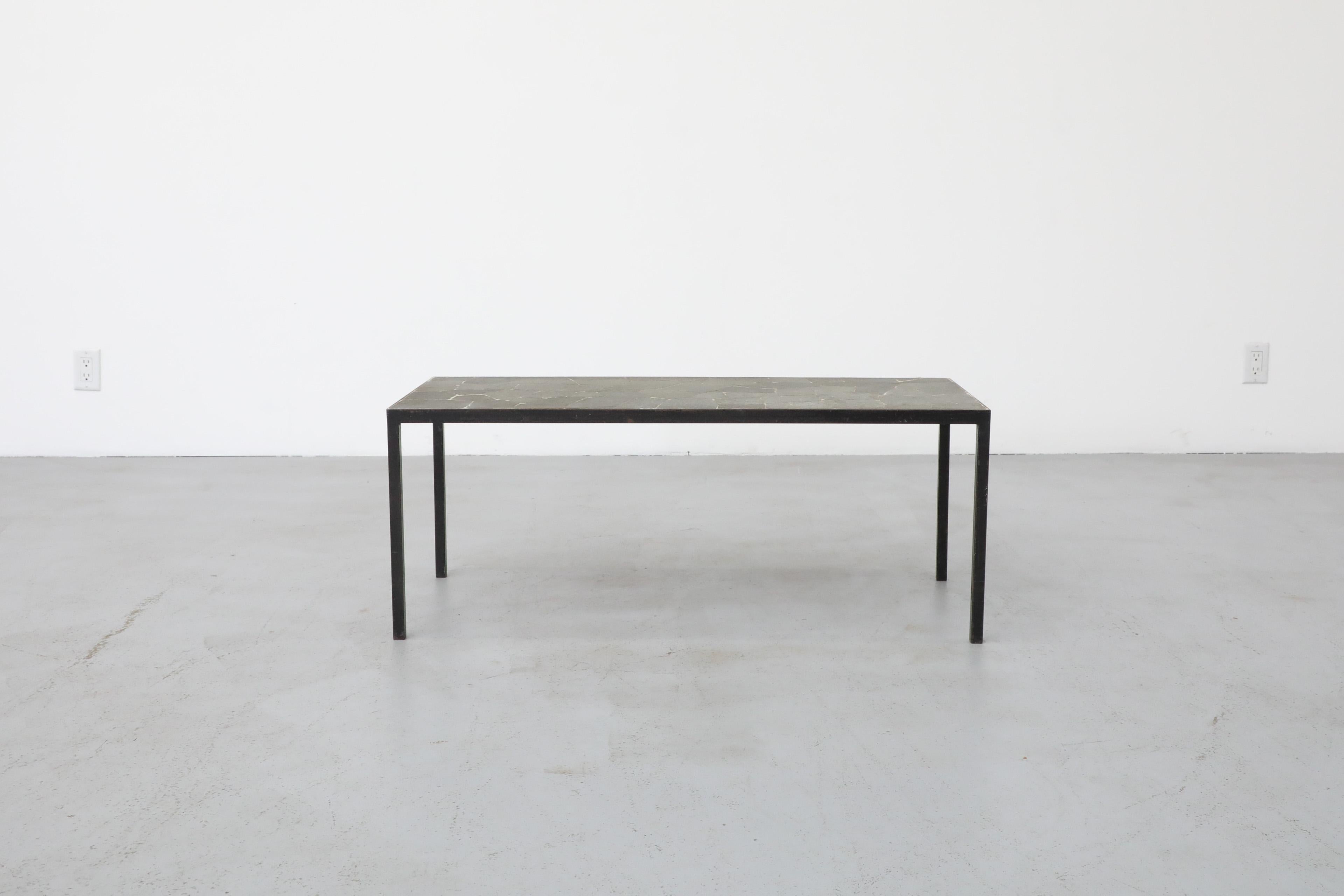 Mid-Century Artimeta Gray Stone Mosaic Rectangle Coffee Table with Black Frame 1
