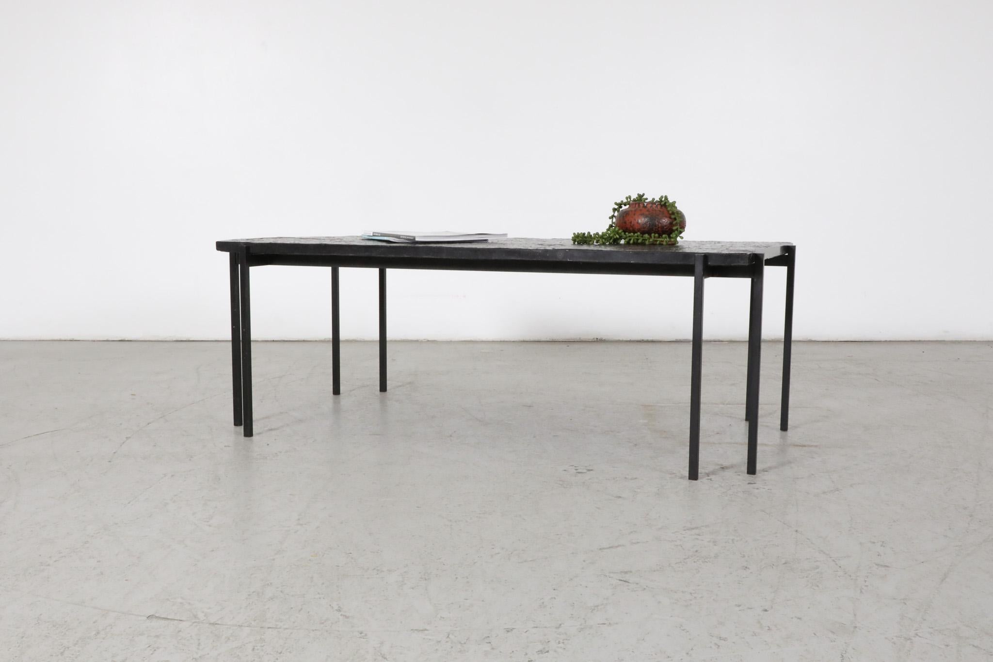 Dutch Mid century, Artimeta Style Stone Top Coffee Table with Enameled Metal Base