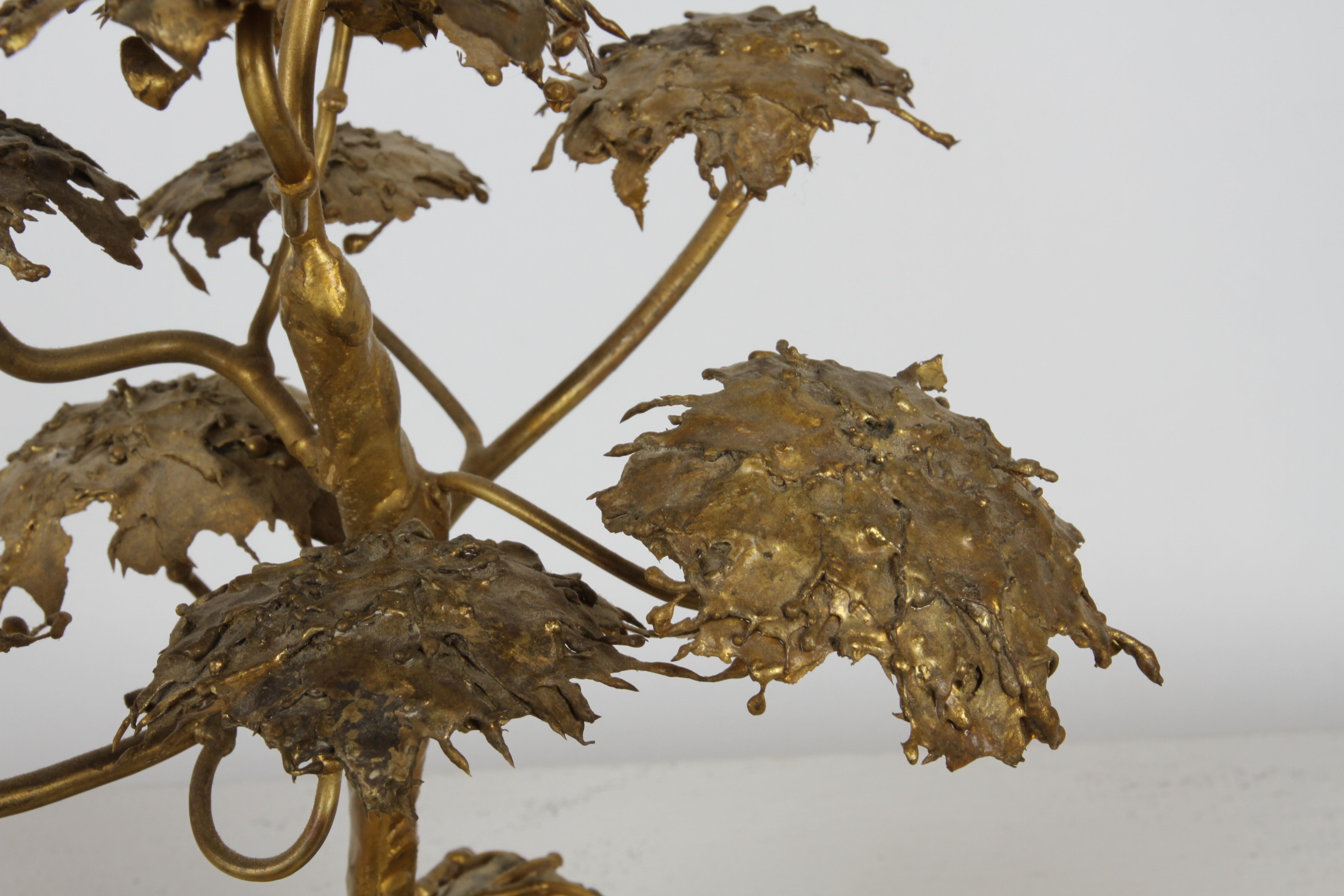Mid-Century Artisan Brutalist Gold Metal Bonsai Tree Sculpture on Agate Base  For Sale 7