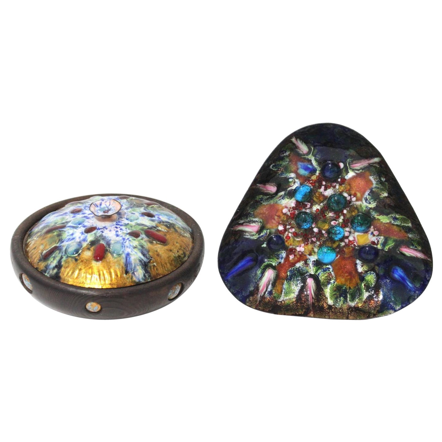 Mid-Century Artisan Copper Enamel Box and Dish by Esmaltes Capo, a Set of 2