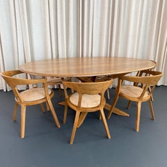Mid-Century Artisan-Made Oak Bentwood Oval Dining Set