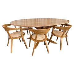 Mid-Century Artisan-Made Oak Bentwood Oval Dining Set