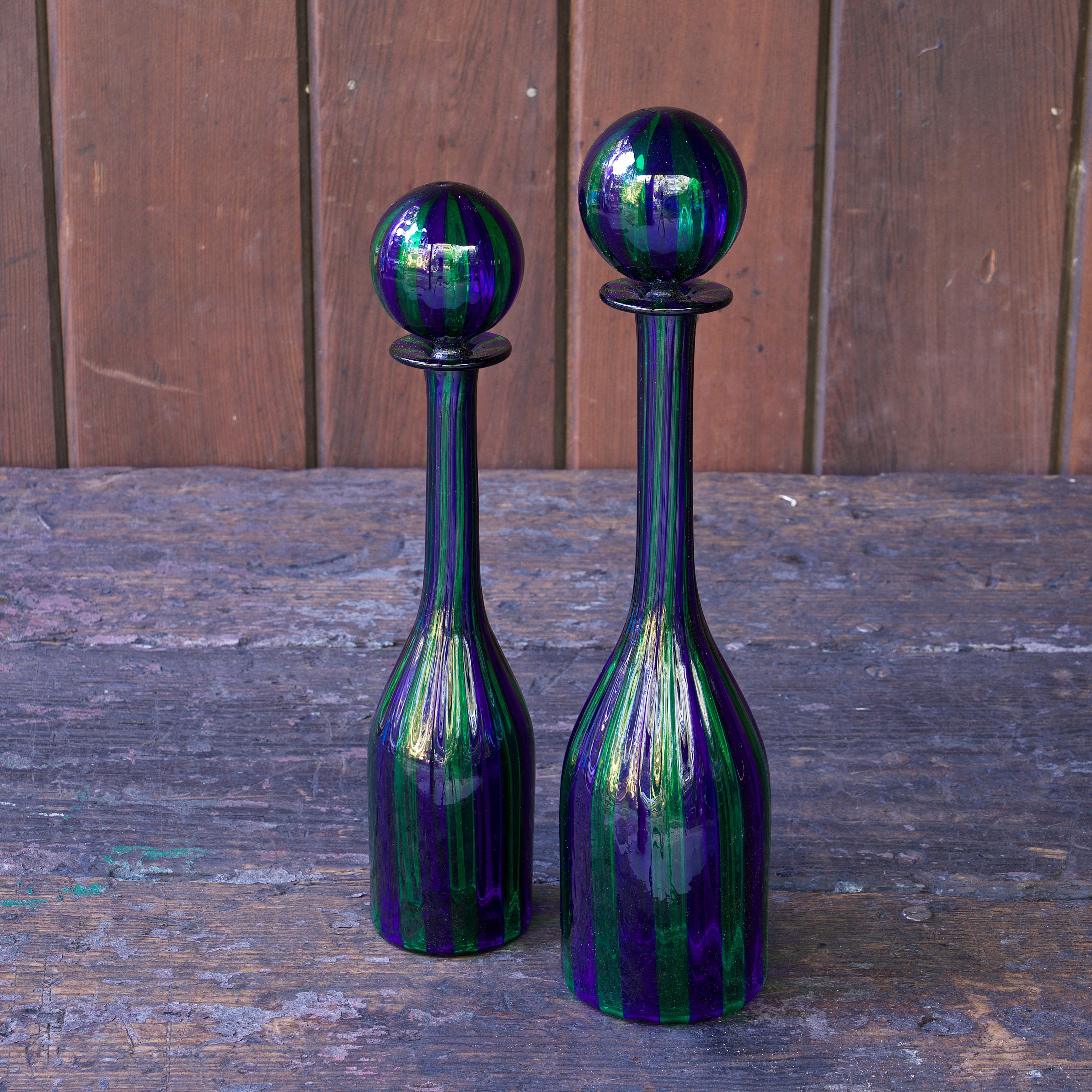 Mid-Century Modern Mid-Century Artisan Striped Cane Bottle Decanters like Gio Ponti for Venini For Sale