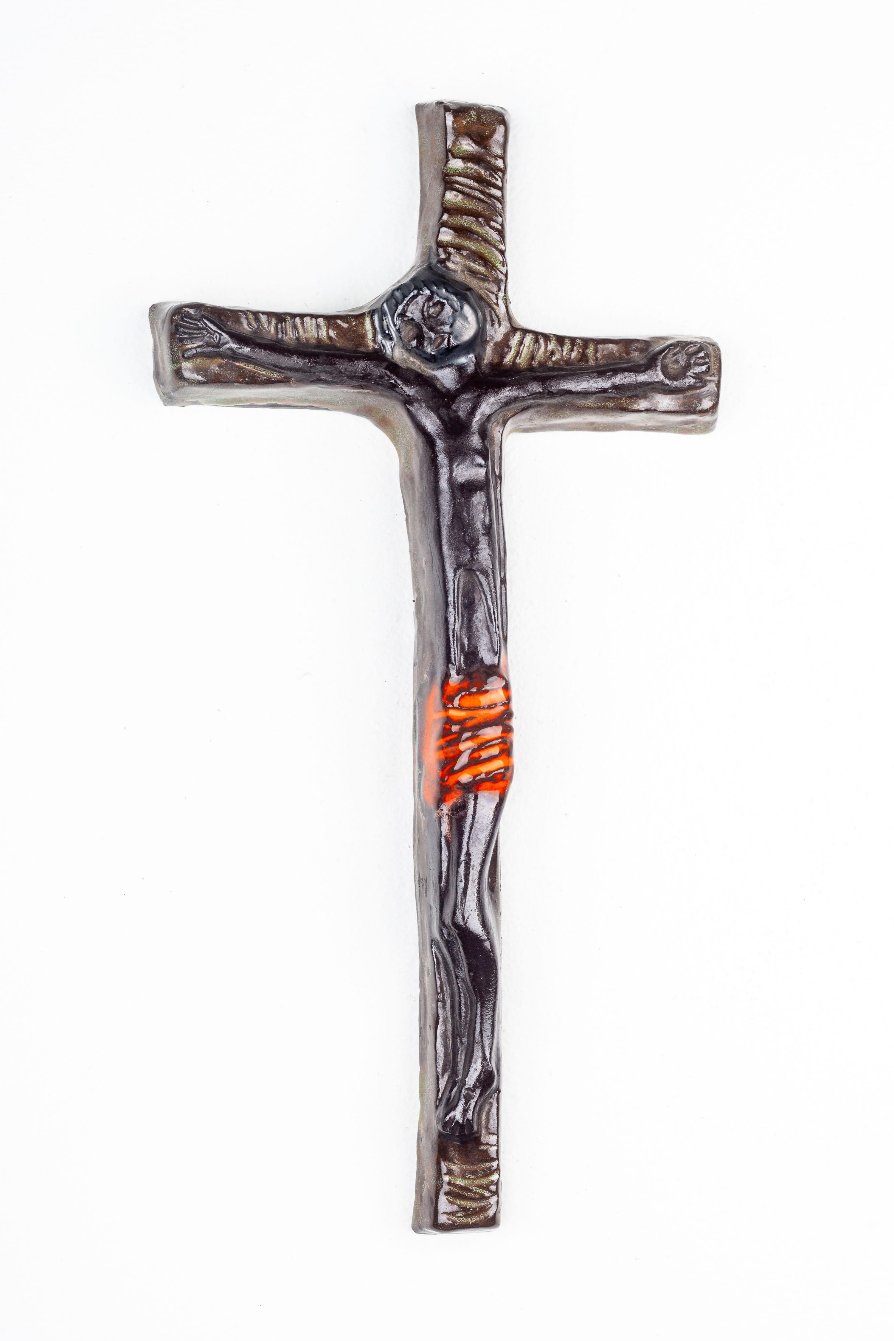 Ceramic Mid-Century Artisanal Crucifix For Sale