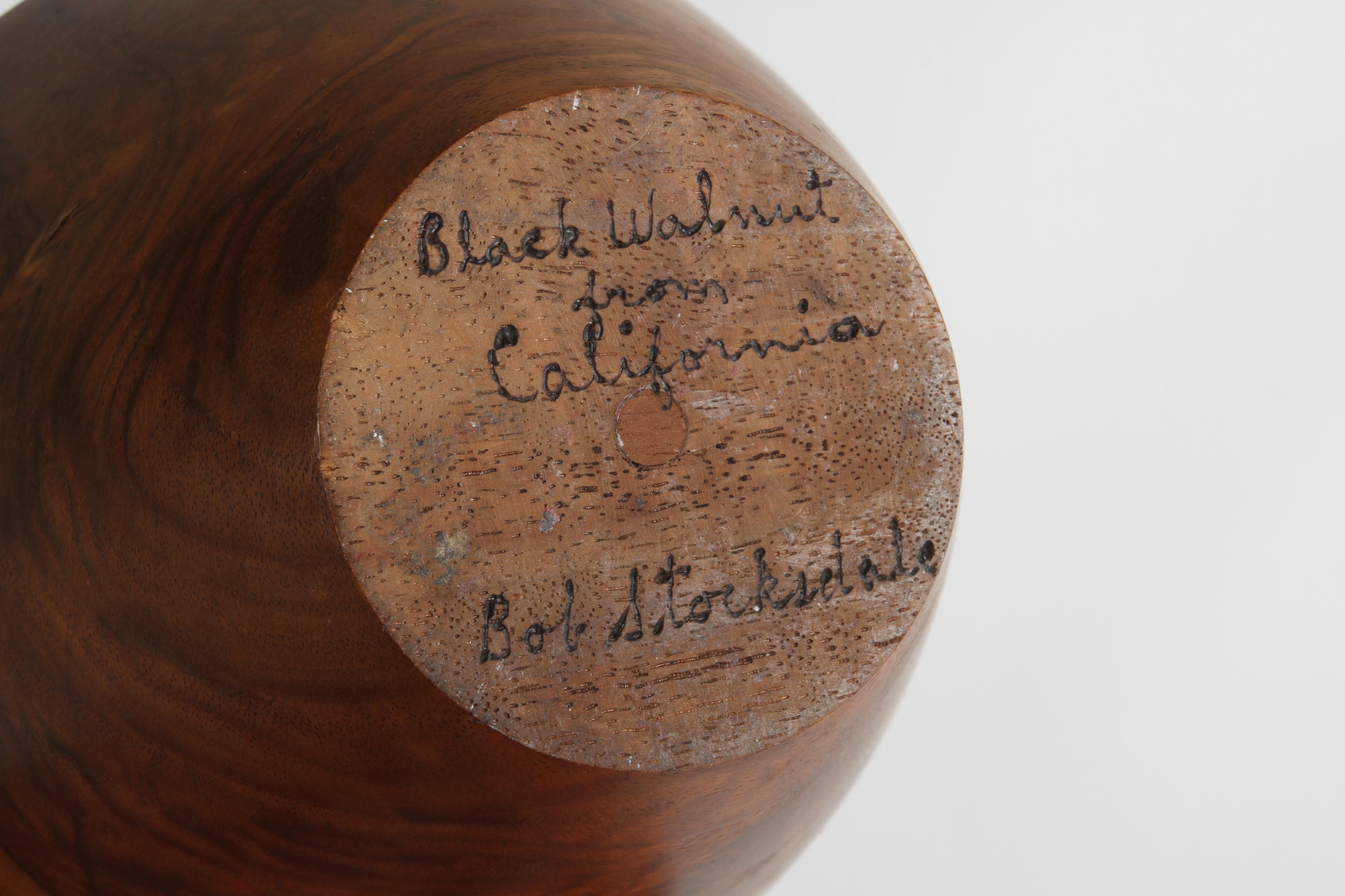 Mid-Century Artist Bob Stockdale California Black Walnut Turned Bowl  For Sale 4