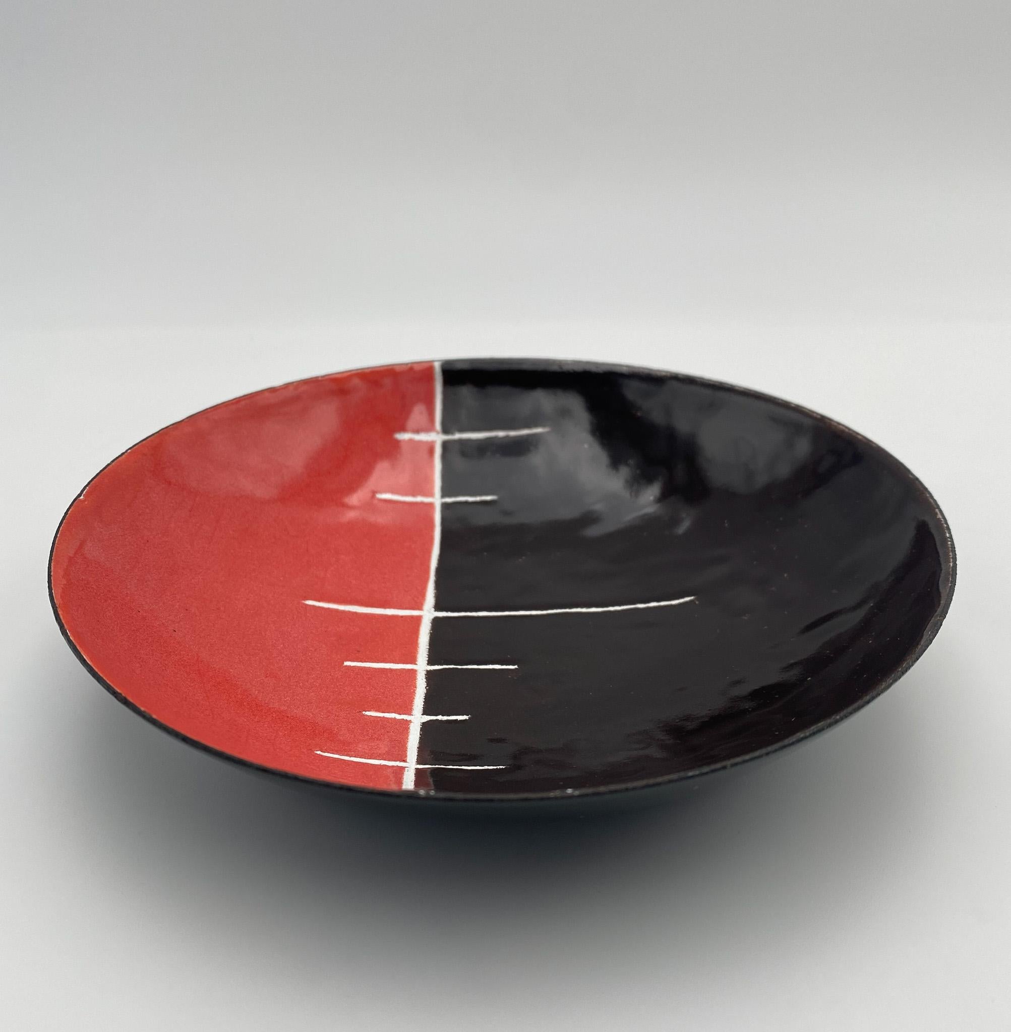 Mid Century Artist Made Abstract Enamel Bowl,  1960's  In Good Condition In Costa Mesa, CA