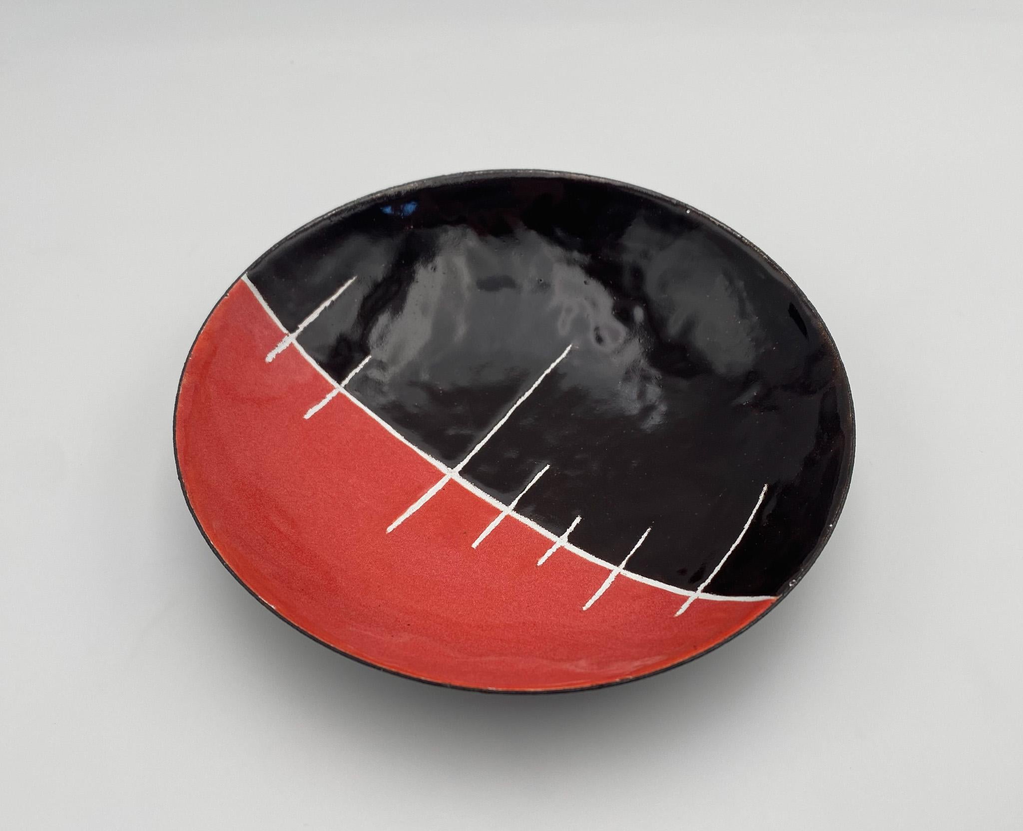 Mid Century Artist Made Abstract Enamel Bowl,  1960's  2